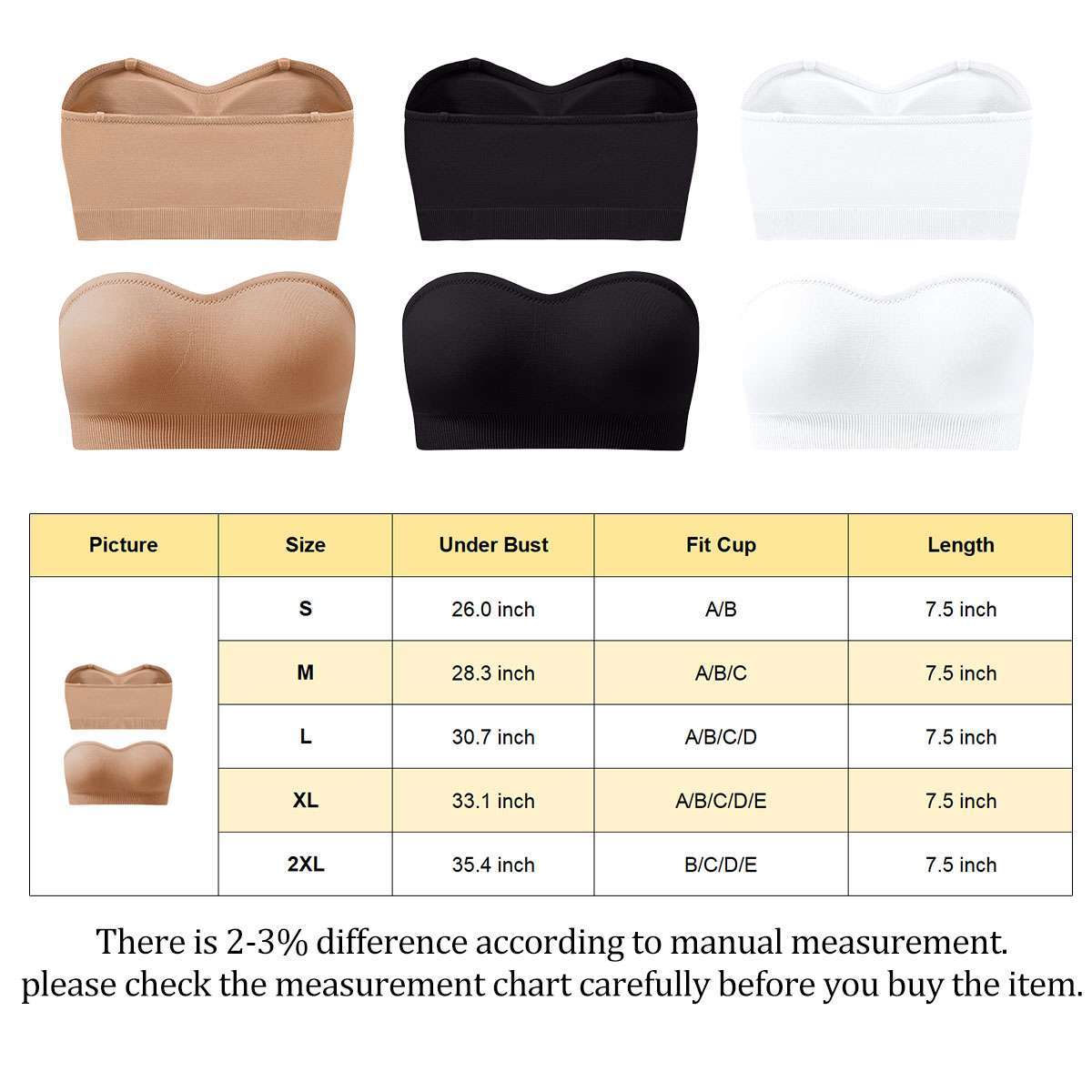 Women Strapless Padded Bra Tube Top Seamless Bandeau Bralette Stretch Underwear