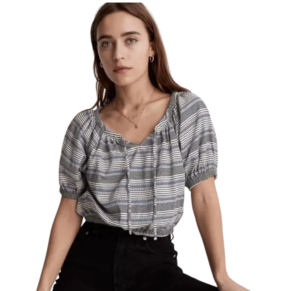 NWT Madewell Tranquil Blue Stripe Jacquard Keyhole Crop Top – SIZE XL