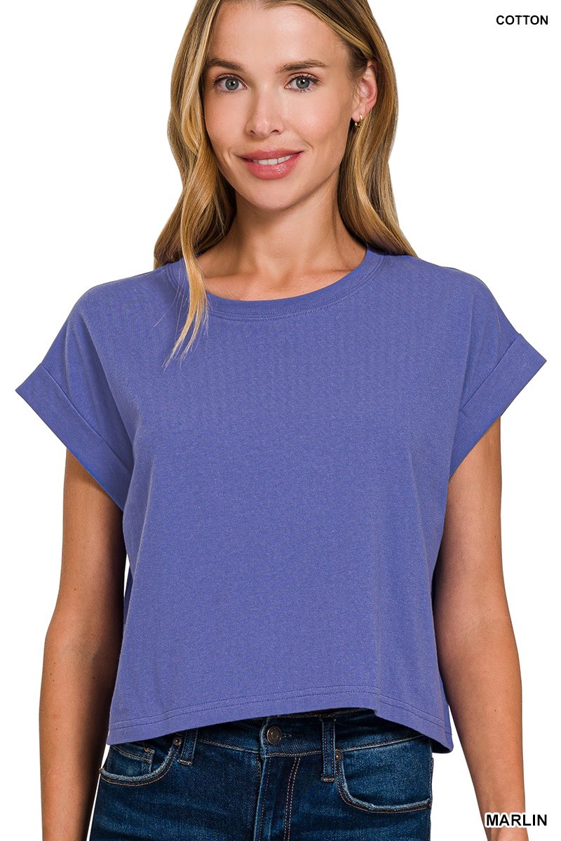 NEW Zenana Cotton folded sleeve top #CT-3307Y