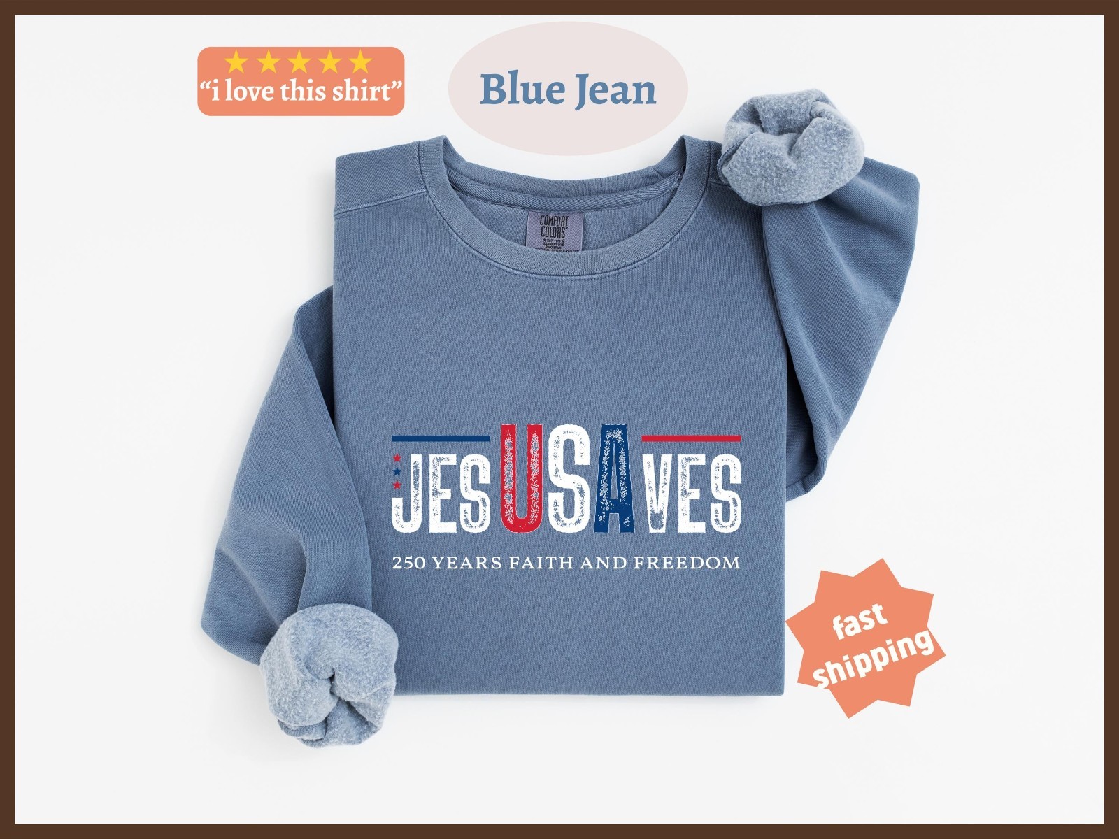 Jesus Saves USA 250 Years of Freedom T-Shirt Christian Patriotic July 4th Tee