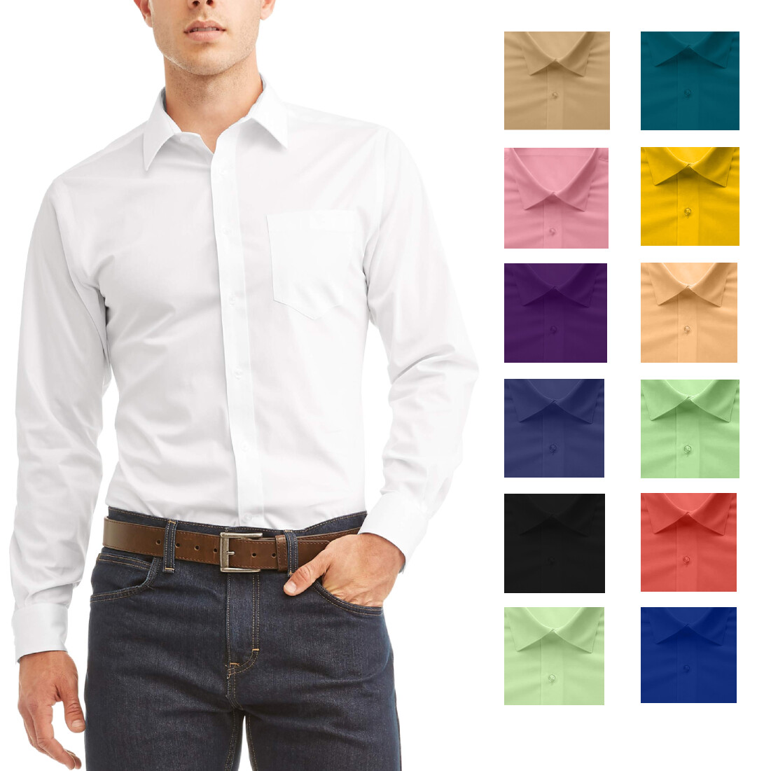 Men’s Berlioni Long Sleeve Regular Fit Classic Button Up Solid Dress Shirt