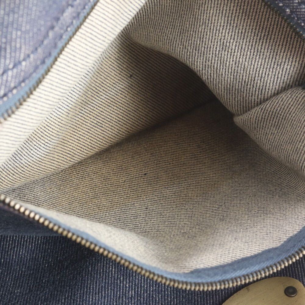 CELINE Shoulder Bag Paris Macadam Leather Canvas Indigo Vintage Auth From Japan