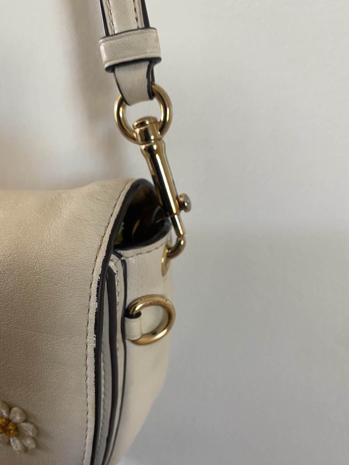 Coach C2683 Daisy Embroidery Half Moon Crossbody Chalk Leather Floral Bag COA