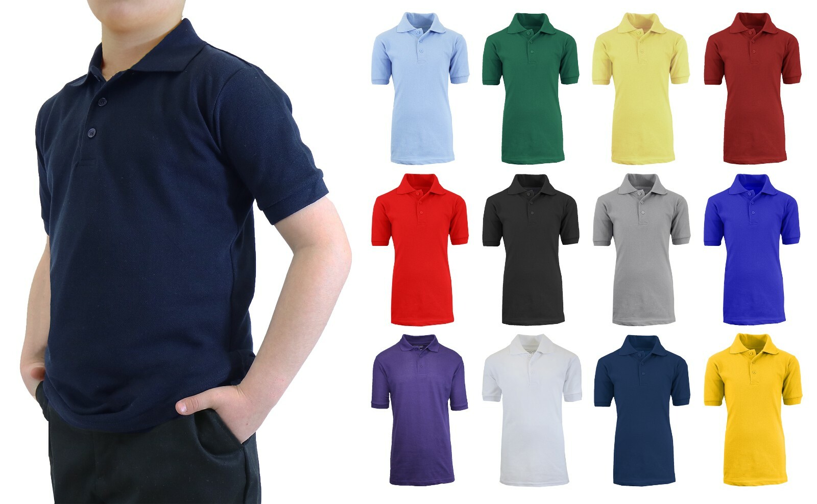3 Pack School Uniform Polo for Boys Choose Shirts Color – Sizes 4-20 NWT