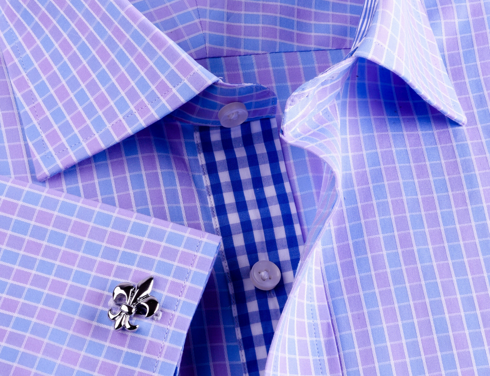 Purple & Blue Plaid & Checkers Mens Dress Shirt Formal Business Gingham Check
