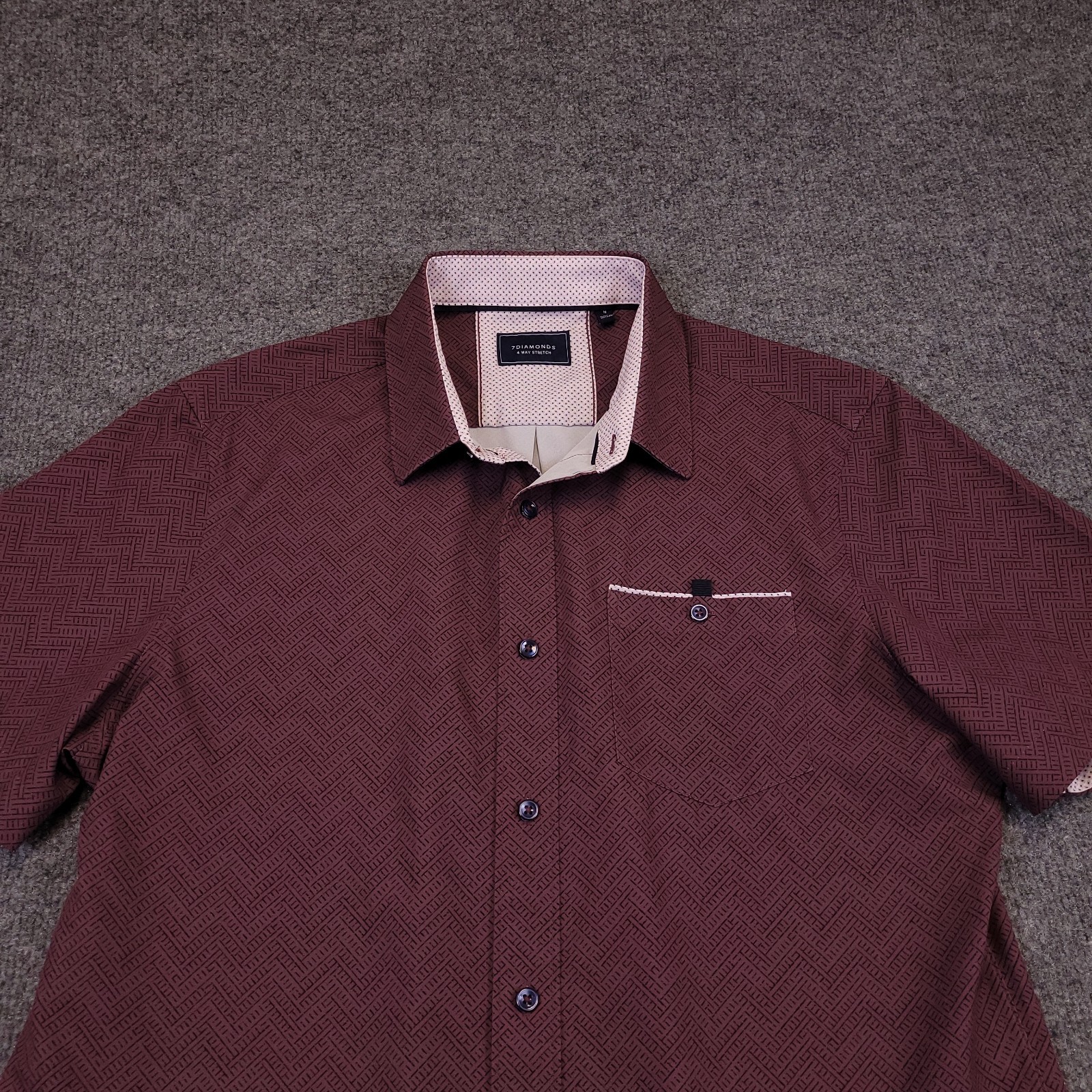 7D 7 Diamonds Groovy Wonder 4 Way Stretch Mens M Button Up Burgandy Geometric