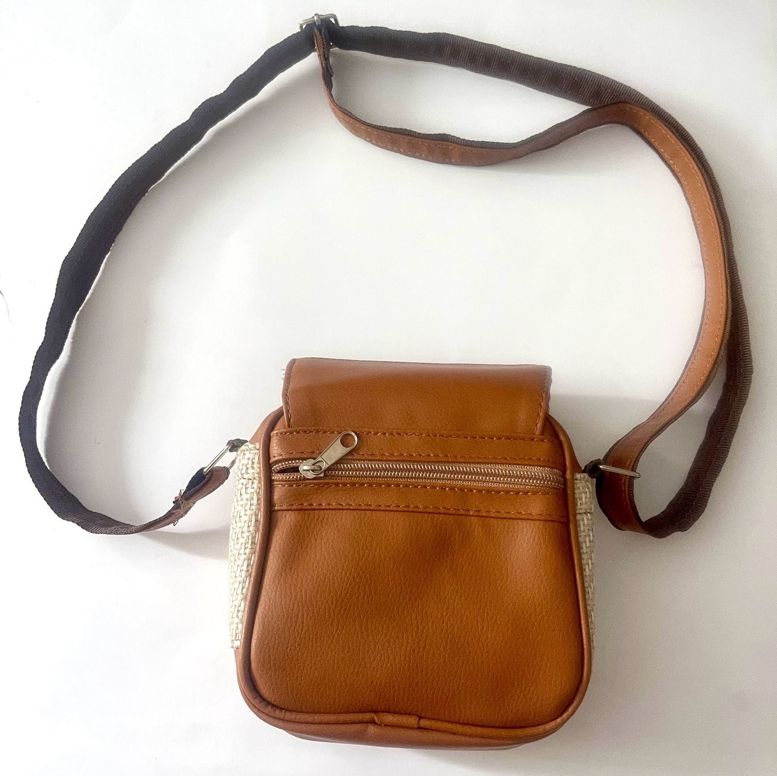Mexican Artesanal Doll Motif Crossbody Bag with Faux Leather Trim
