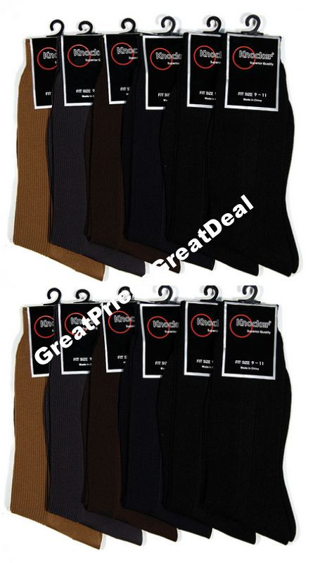 Lot 6 or 12 Pairs Wholesale Knocker Mens Black Color Dress Socks 9-11 10-13