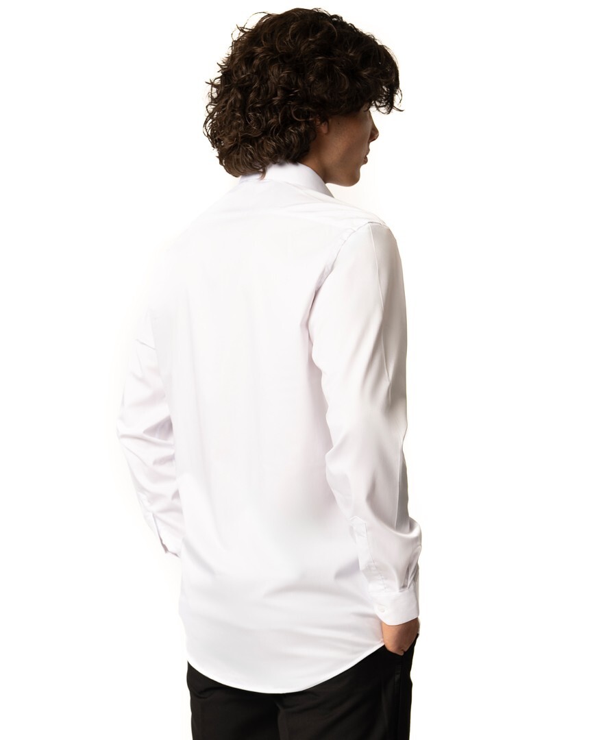 Mens Dress Shirt Plain White Tailored Slim Modern Stretch Cotton Non-Iron AZAR