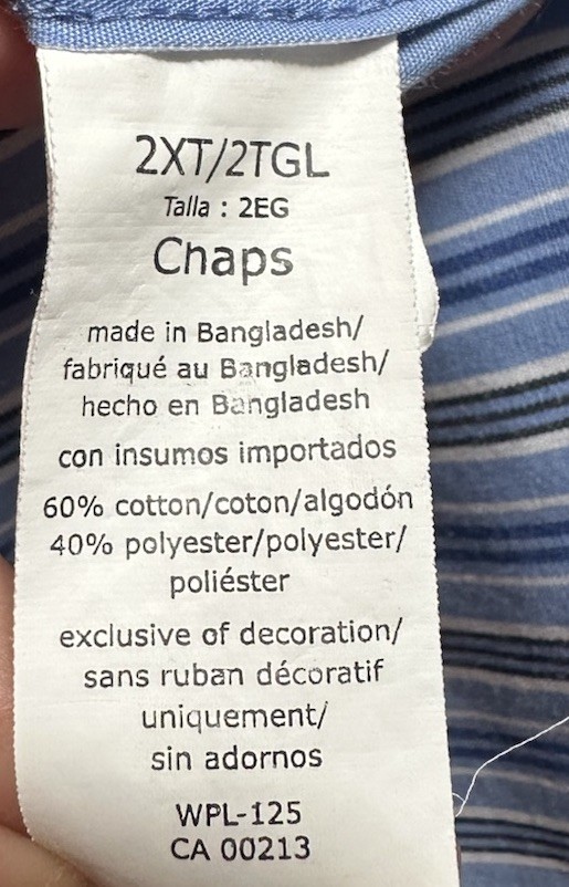 Chaps Easy Care Button Down Shirt Men’s 2XT Blue Striped Long Sleeve Cotton