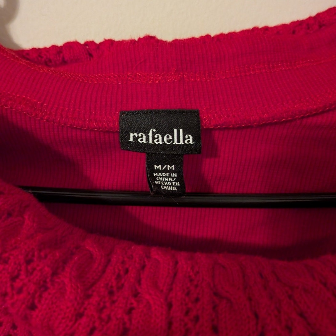 Rafaella Red Oullover Sweater With Ruffled Cowl Neck Collar