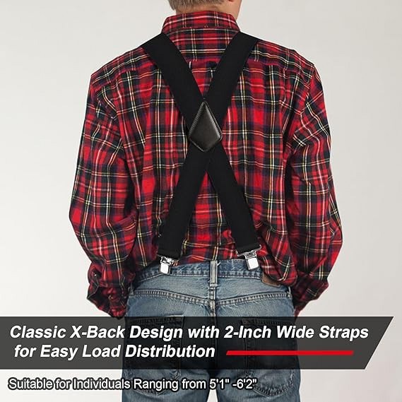 Ultrashang Mens Work Suspenders 2 Inch Wide Clips (Black)