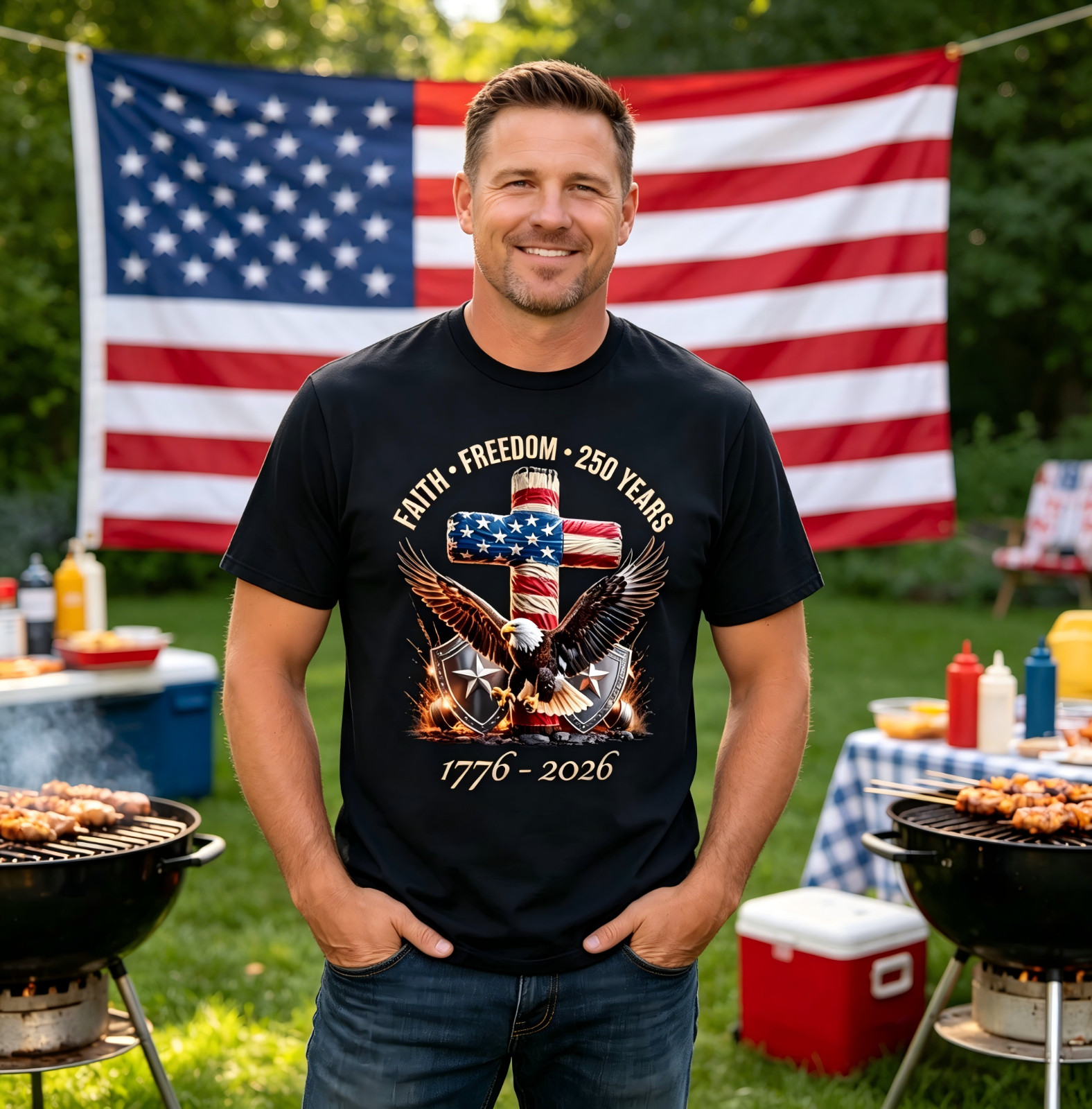 Faith Freedom 250 Years 250th Anniversary USA Independence T-Shirt