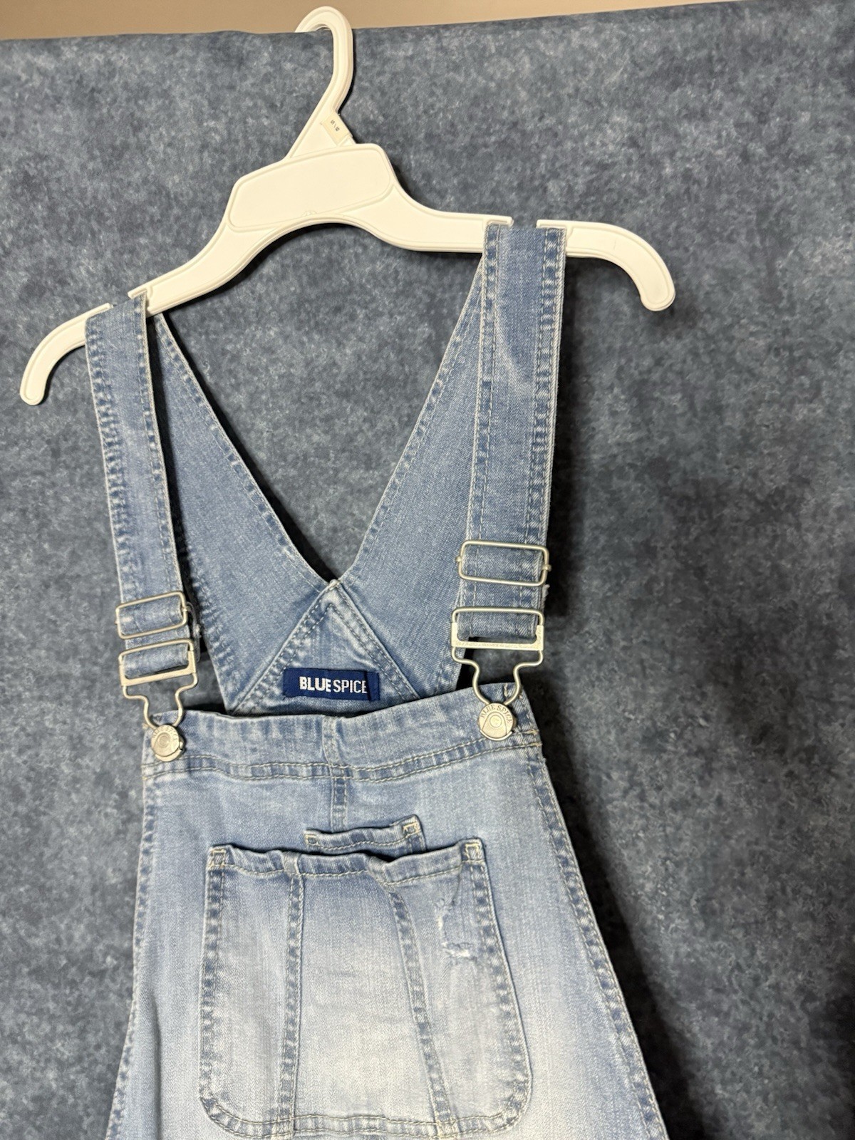 Blue Spice Women’s M Blue Denim Overall Romper Shortalls V-Neck Pockets