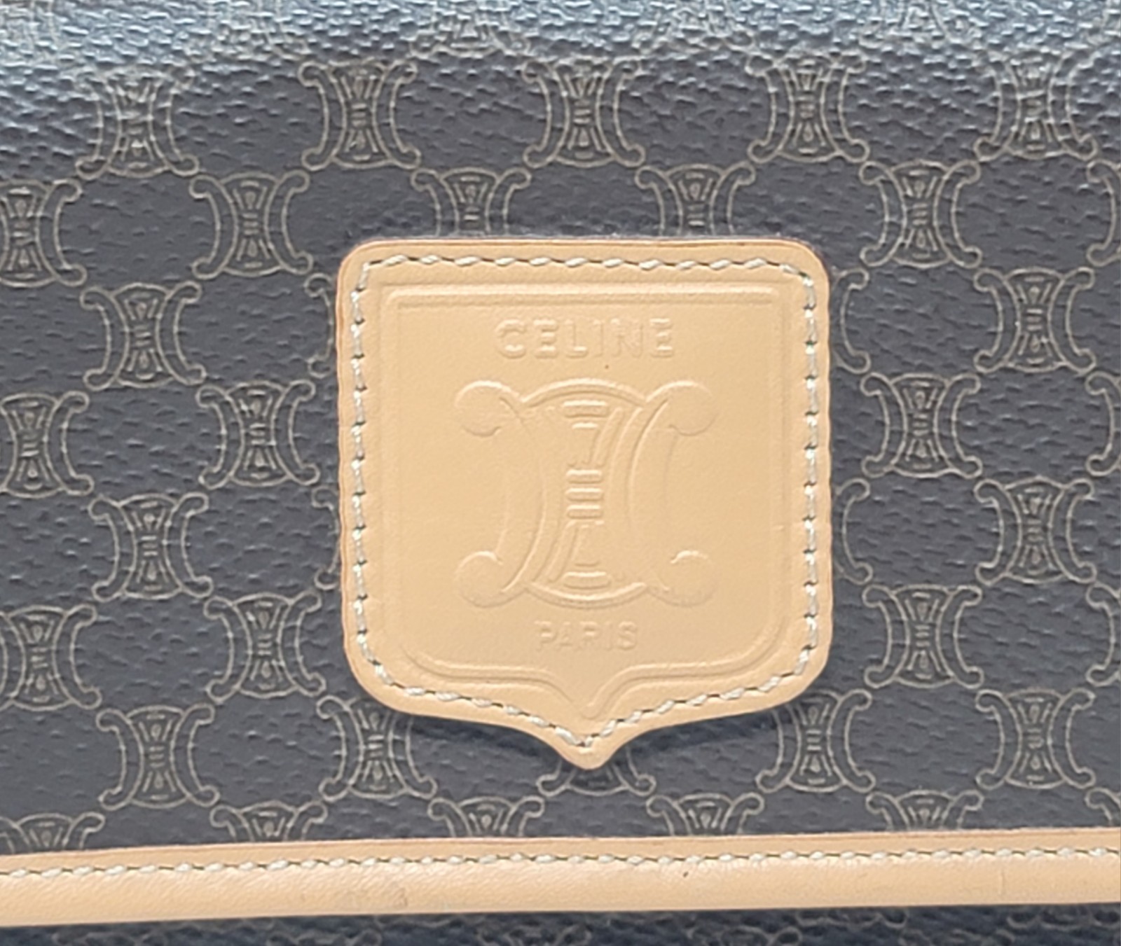 Celine Triomphe Brown Canvas Leather Large Shoulder Hand Bag Authentic Vintage