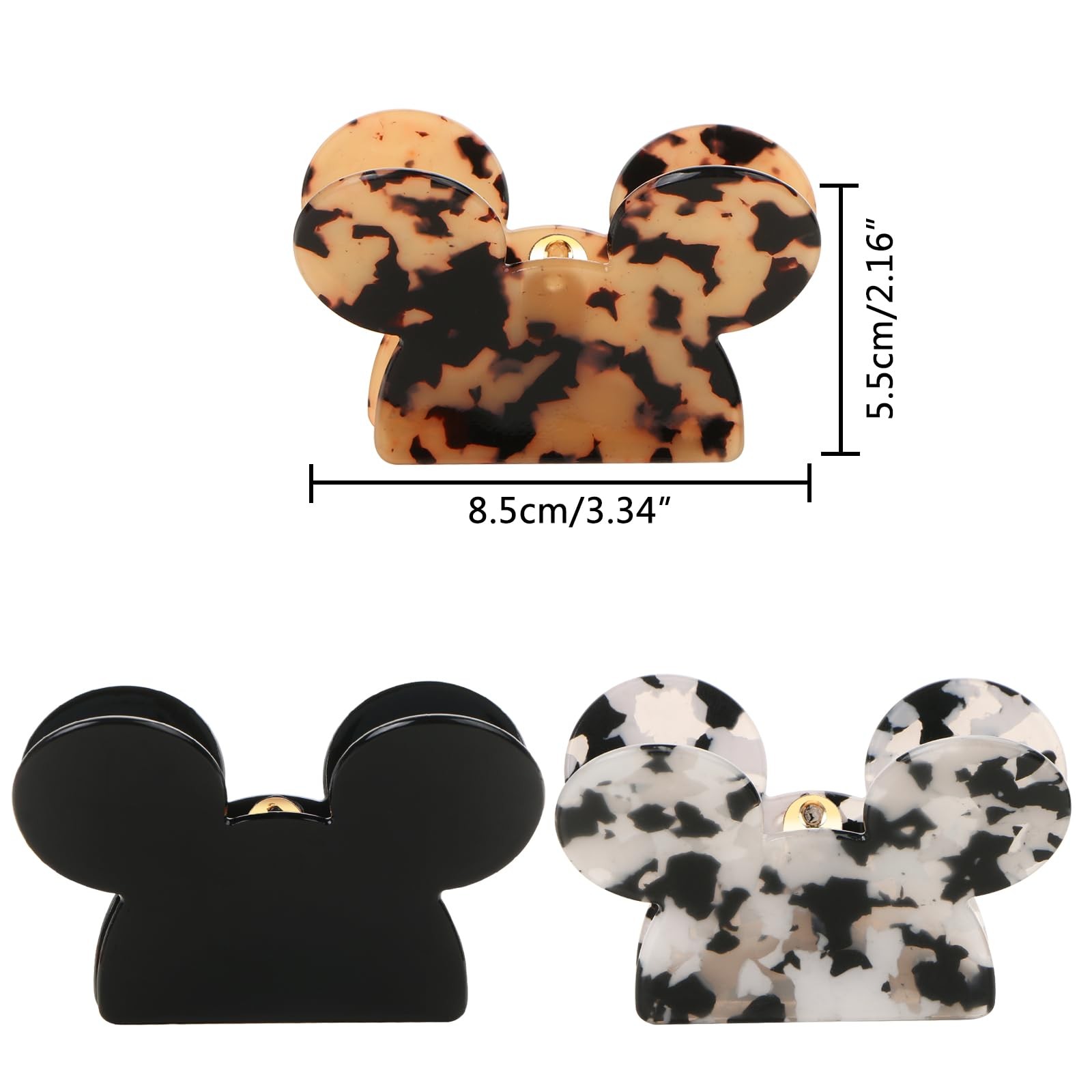 BENOSPACE 3Pcs Acrylic Hair Clip, Mouse Head Claw Clips for black, white