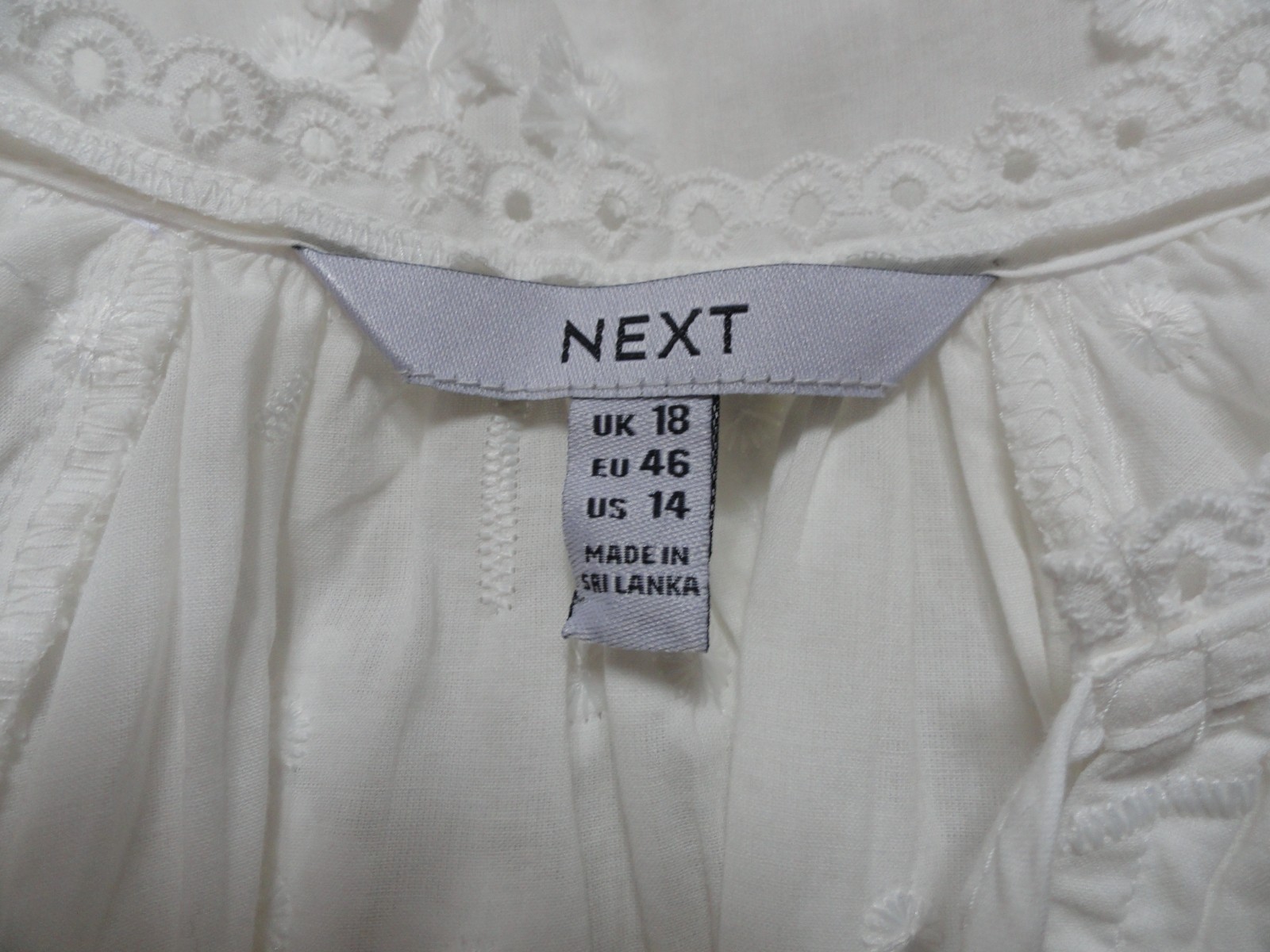 NEXT 100% COTTON WHITE EMBROIDERED BLOUSE SHIRT WOMEN’s Size 18 Eu46 NWOT FLOWER