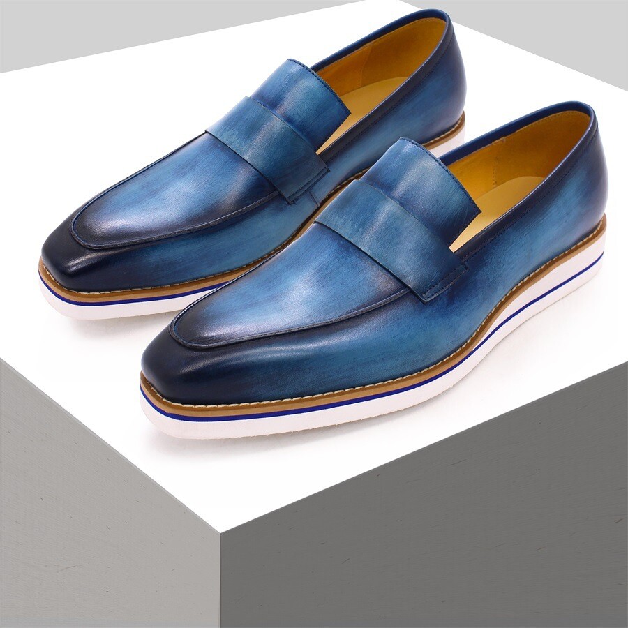 Men’s Pointy Toe Leather Shoes Slip On Flat Banquet Dress Formal Casual Oxforfds