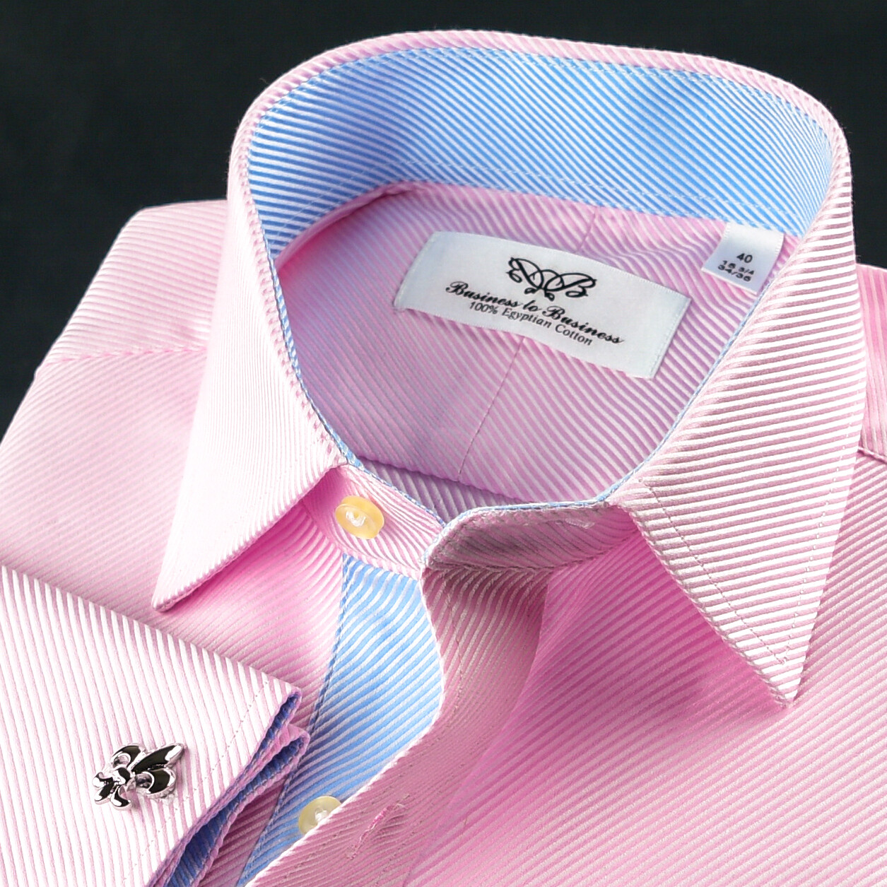 Elegant Pink Twill Double Ply 80’s Fine Wevon Formal Shirts Blue Twill Inner Top