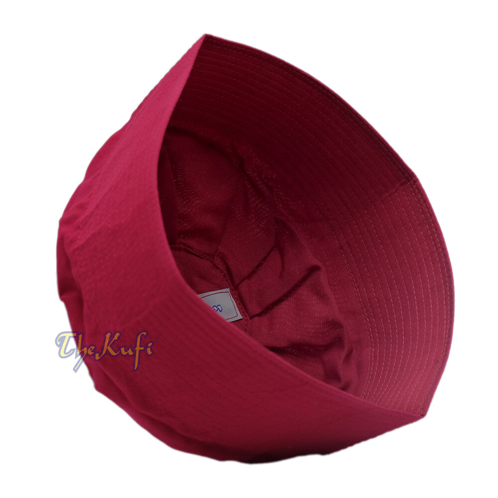 Islamic Kufi Prayer Cap Plain Maroon Pleated-top Fabric Peci Muslim Prayer Hat