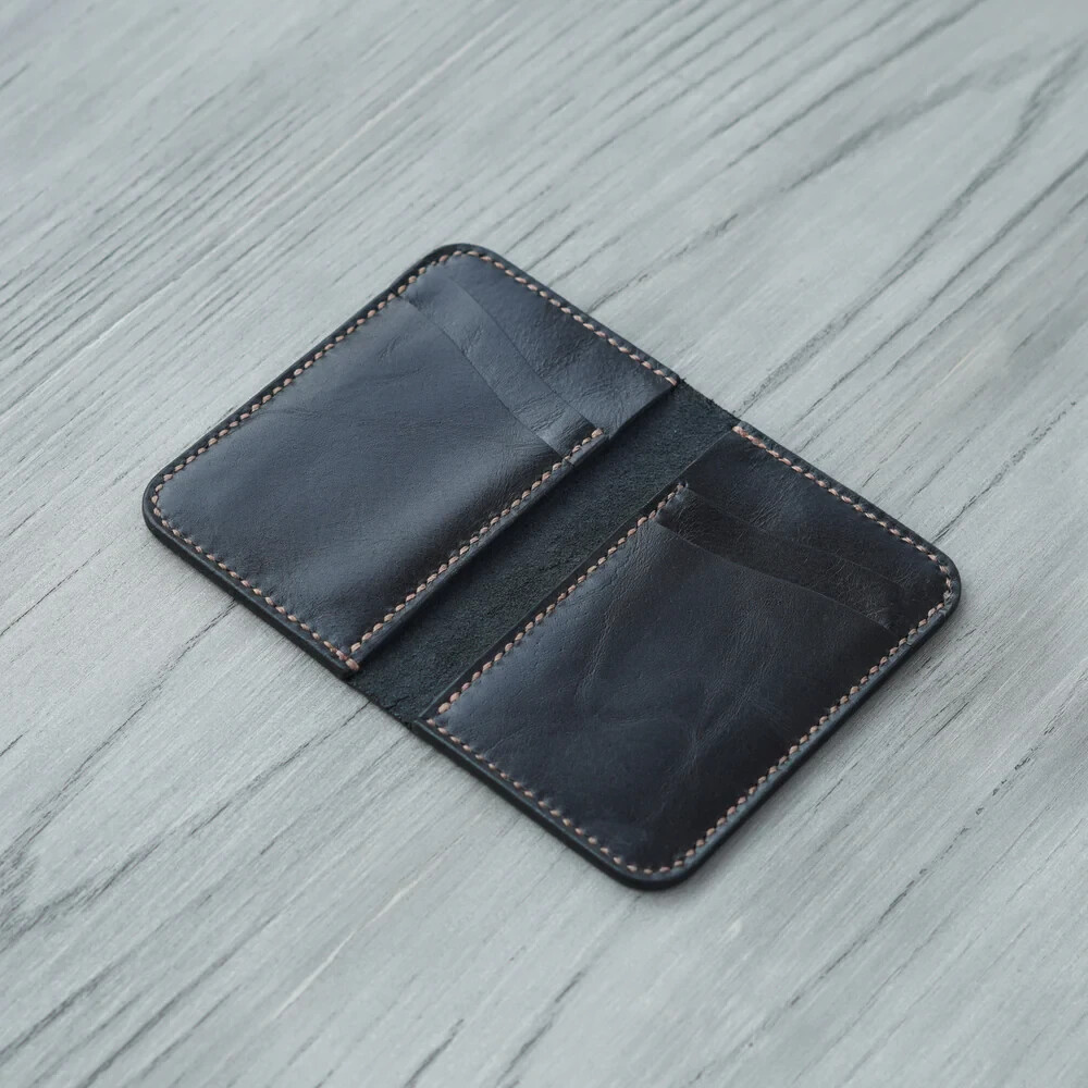 Vertical bifold Pure Leather Handmade wallet (Prince Black)