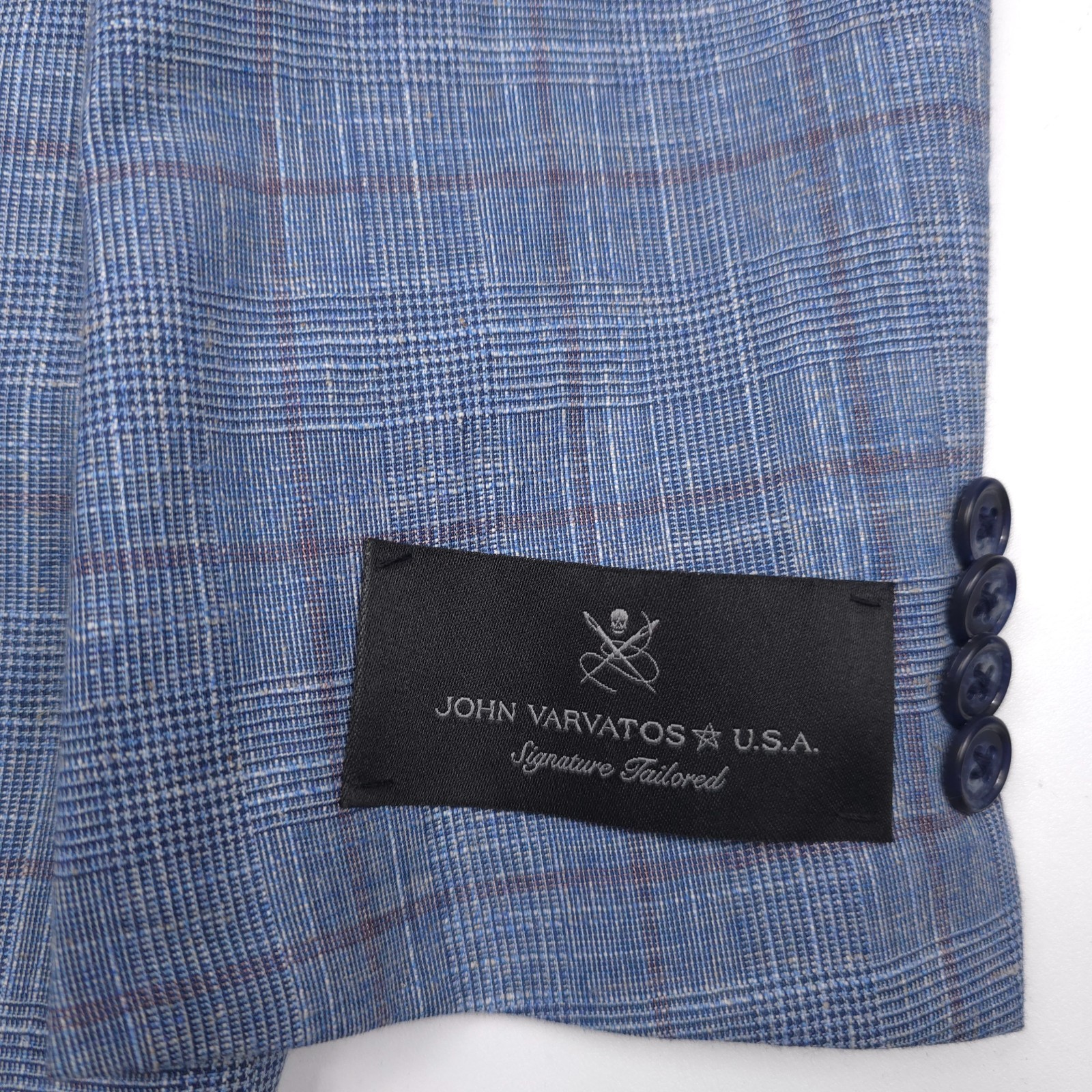 John Varvatos Bond-JF Sport Coat Mens 46R Slim Light Blue Plaid Blazer Jacket
