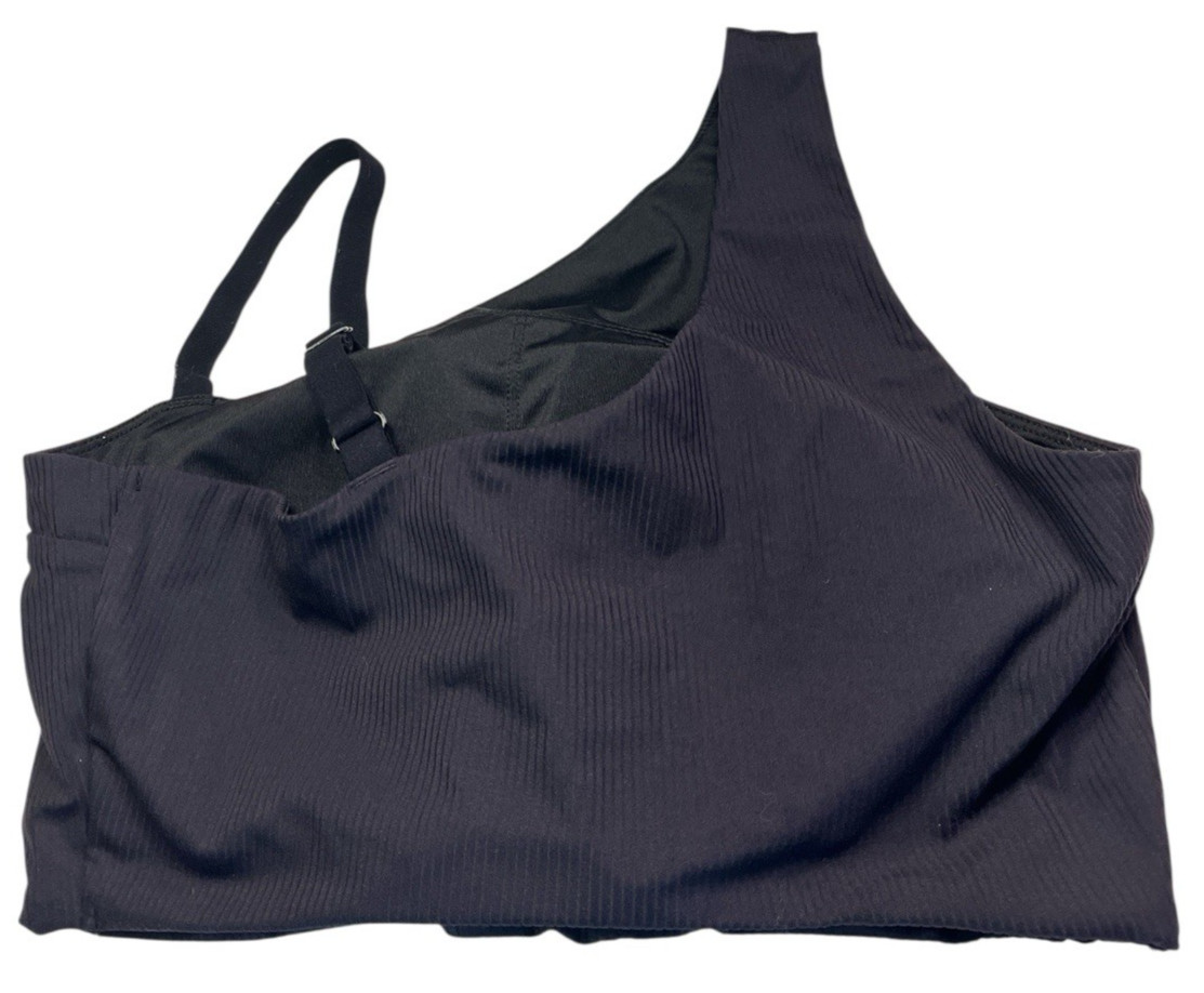 Avia Sports Bra Women Large 12-14 Black Asymmetrical Ribbed Removeable Pads