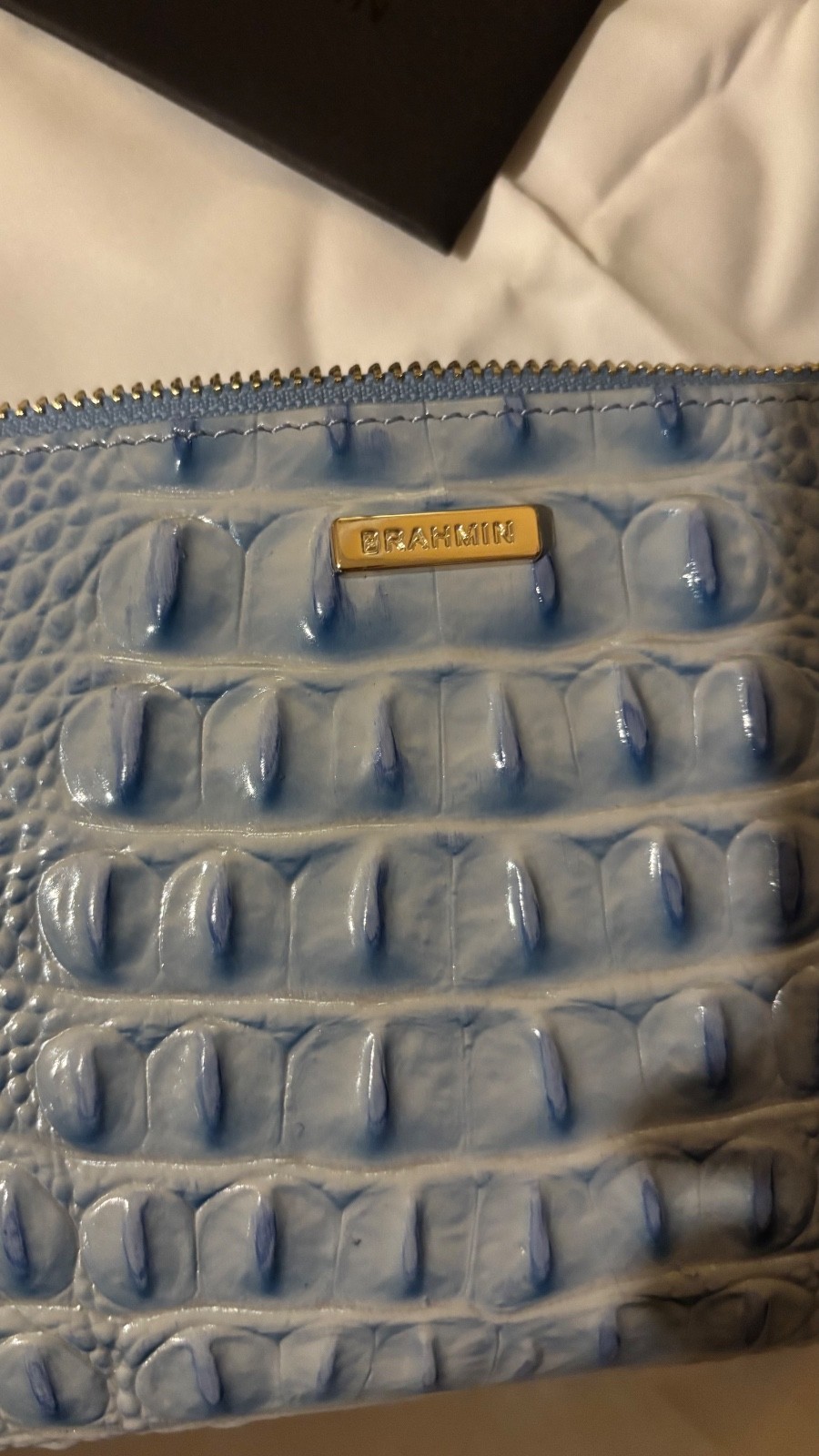 NEW – BRAHMIN DAISY DAISY, BLUE OMBRE CROCODILE LEATHER CLUTCH WITH DETACHABLE
