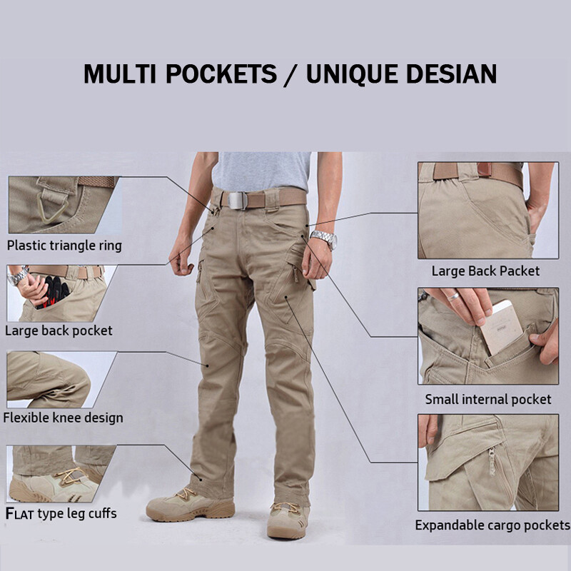 Men Tactical Cargo Pants Soldier Straight-fit Work Combat Trousers Outdoor AA