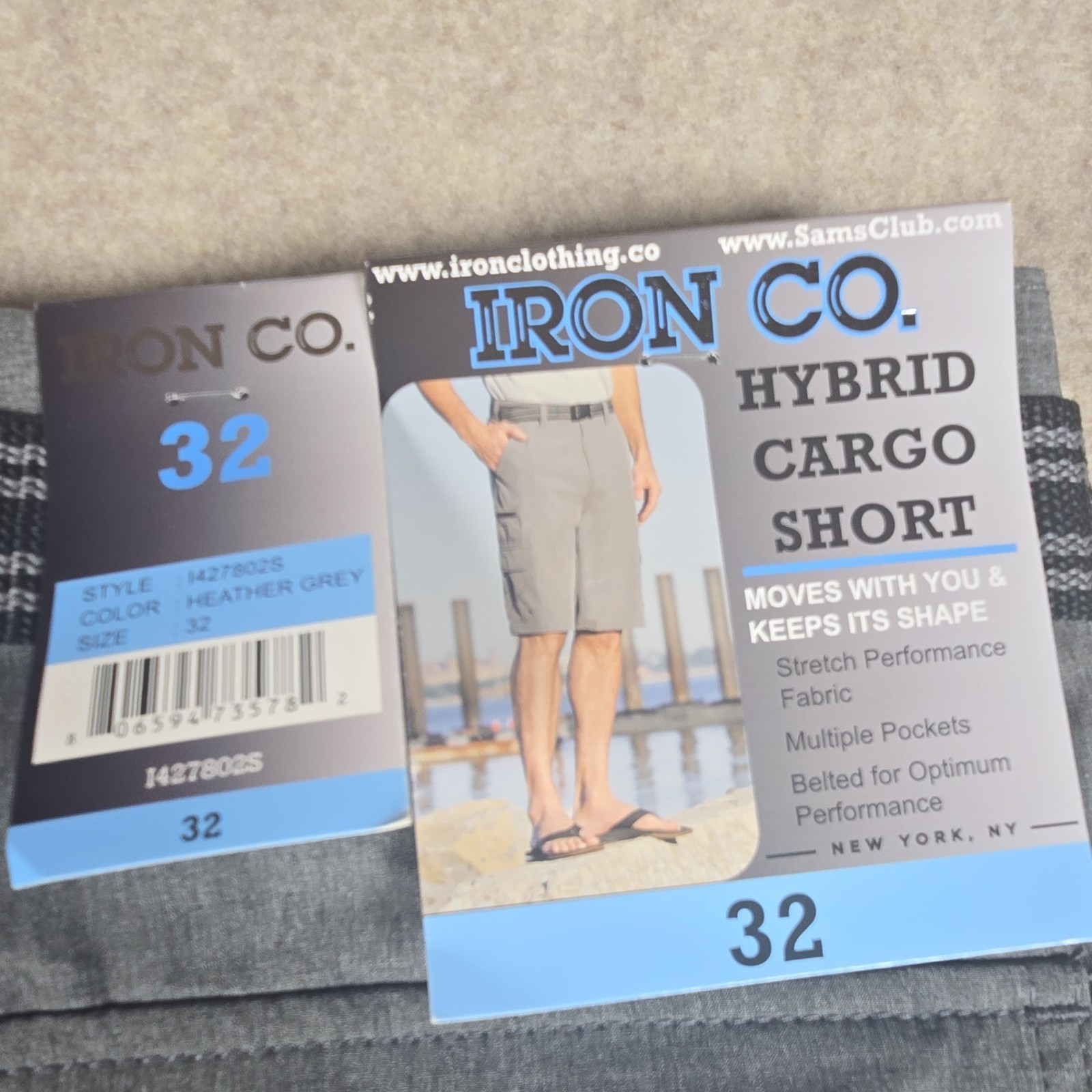 Iron Co. Men’s Hybrid Cargo Shorts Gray Solid Stretch Belted Buckle H427802S