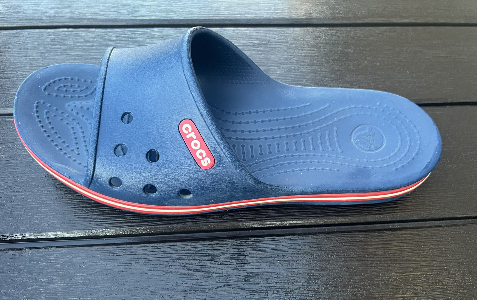 Crocs Men (8) and Women (10) Crocband II Slides Navy/Pepper Relaxed Fit