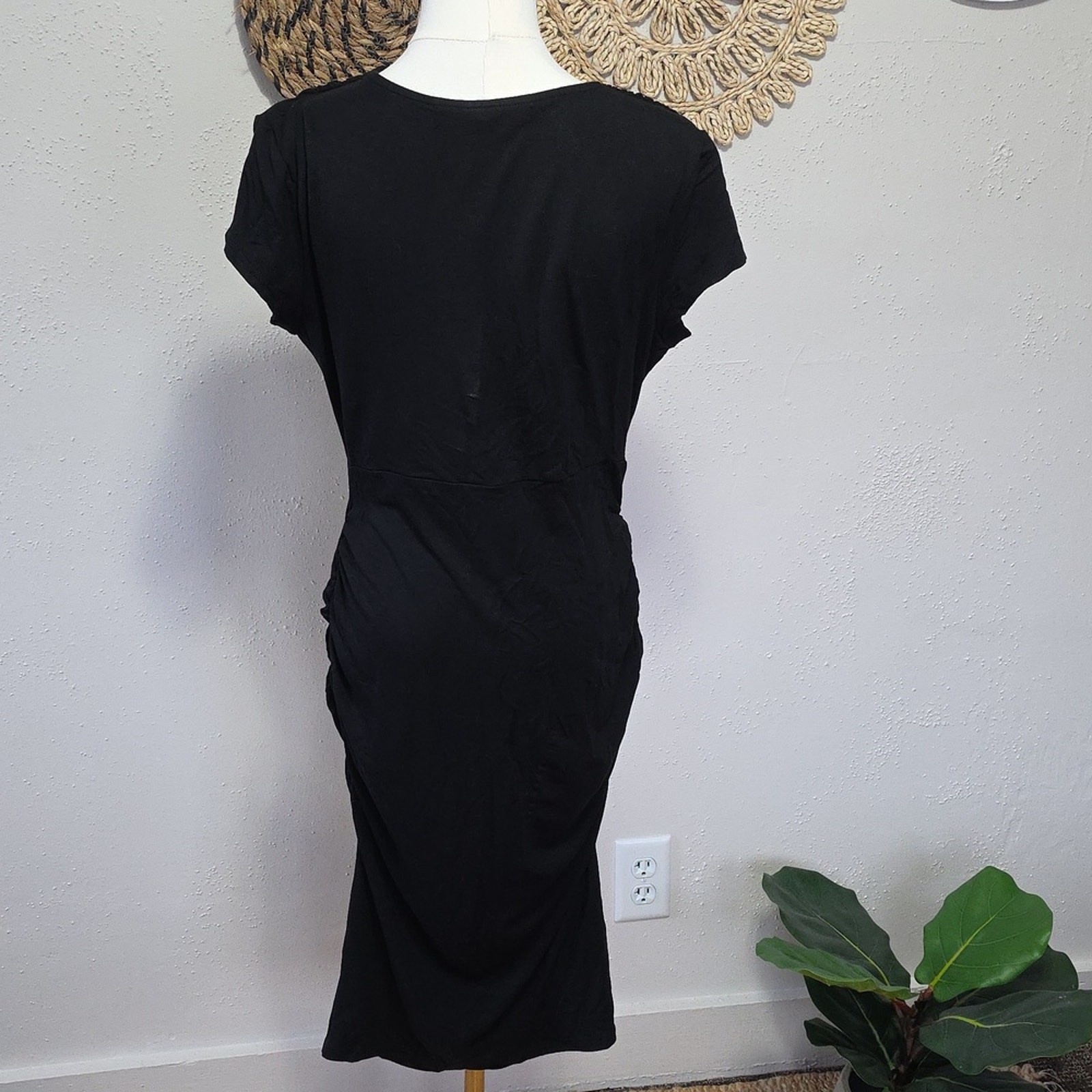 Phistic Little Black Wrap Bodycon Dress Womens L NWT Capsule Neutral Layering