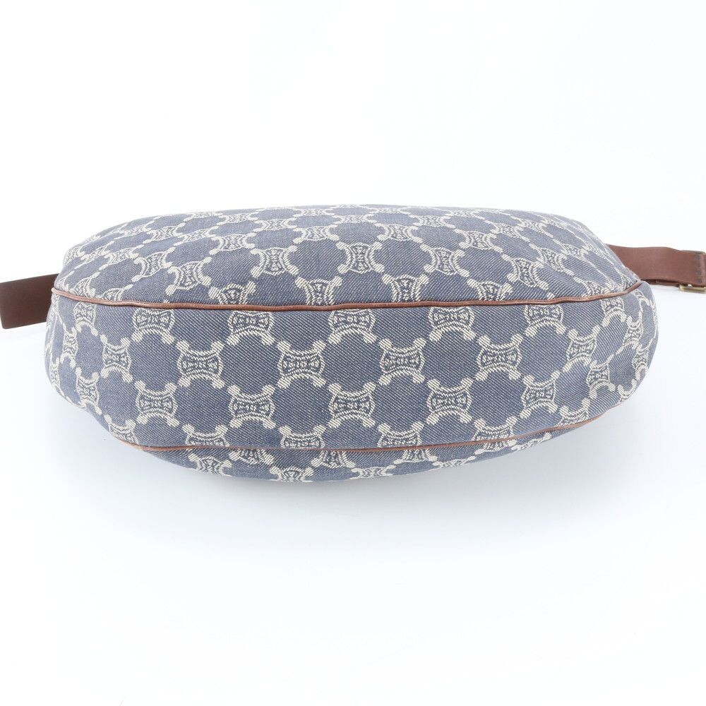 CELINE Shoulder Bag Paris Macadam Leather Canvas Indigo Vintage Auth From Japan