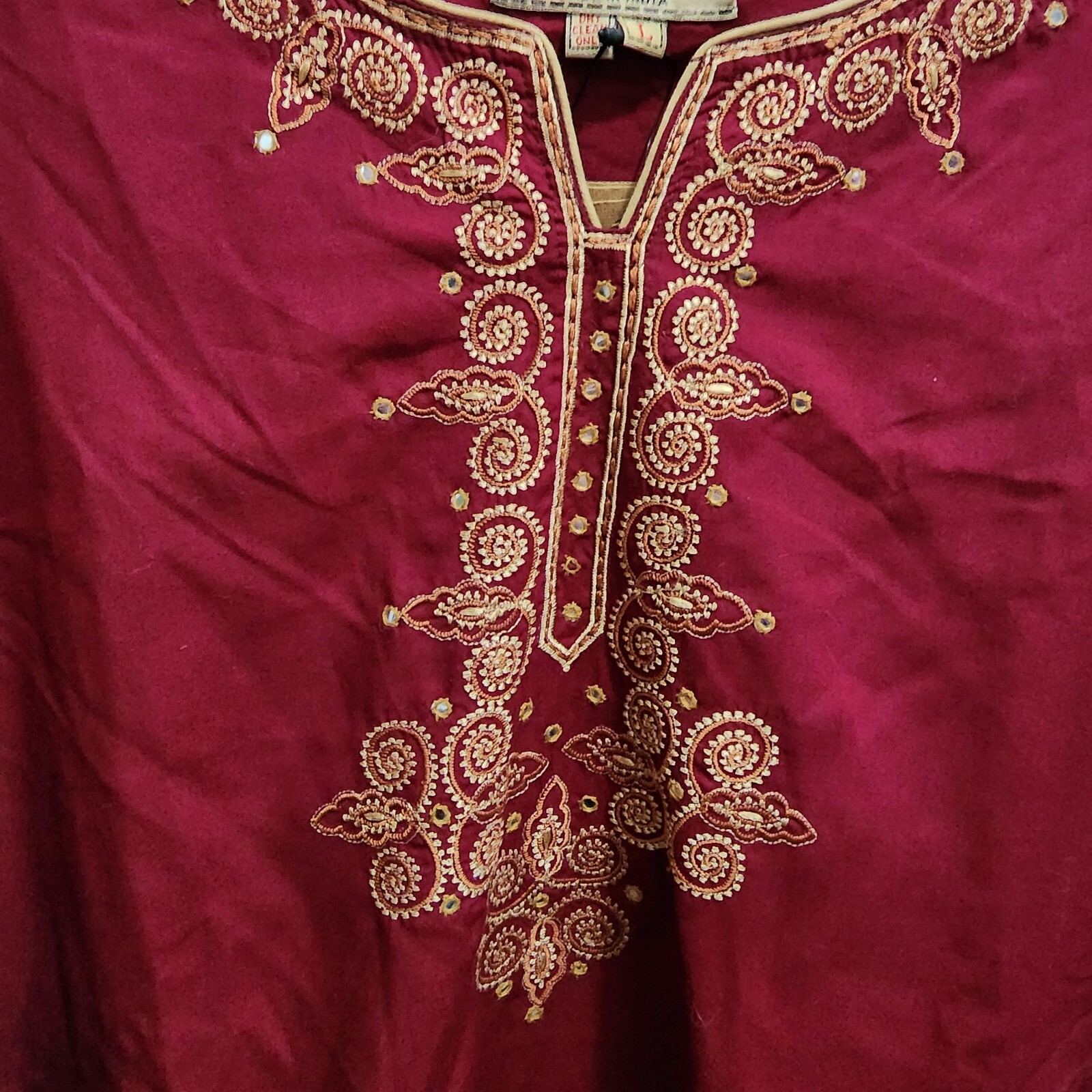 NEW Sakshi Kurti Top 3/4 Sleeve Red Embroidered Salwar Kameez India Size Large