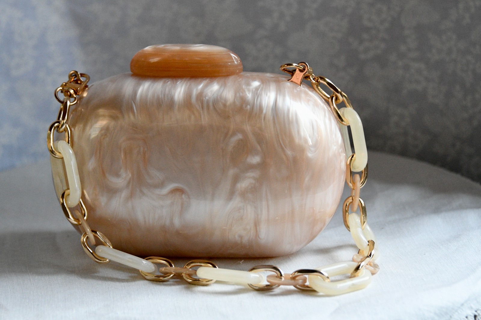Acrylic Clutch Marble Evening Bag Peachy Beige Color