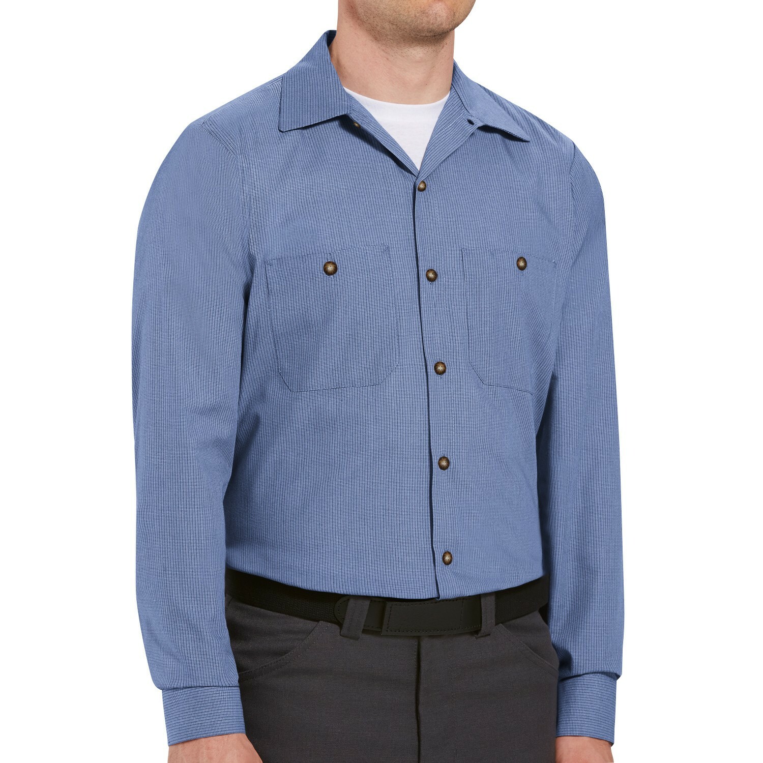 Red Kap Work Shirt Poplin Geometric Microcheck 2 Pocket Men’s Industrial Uniform