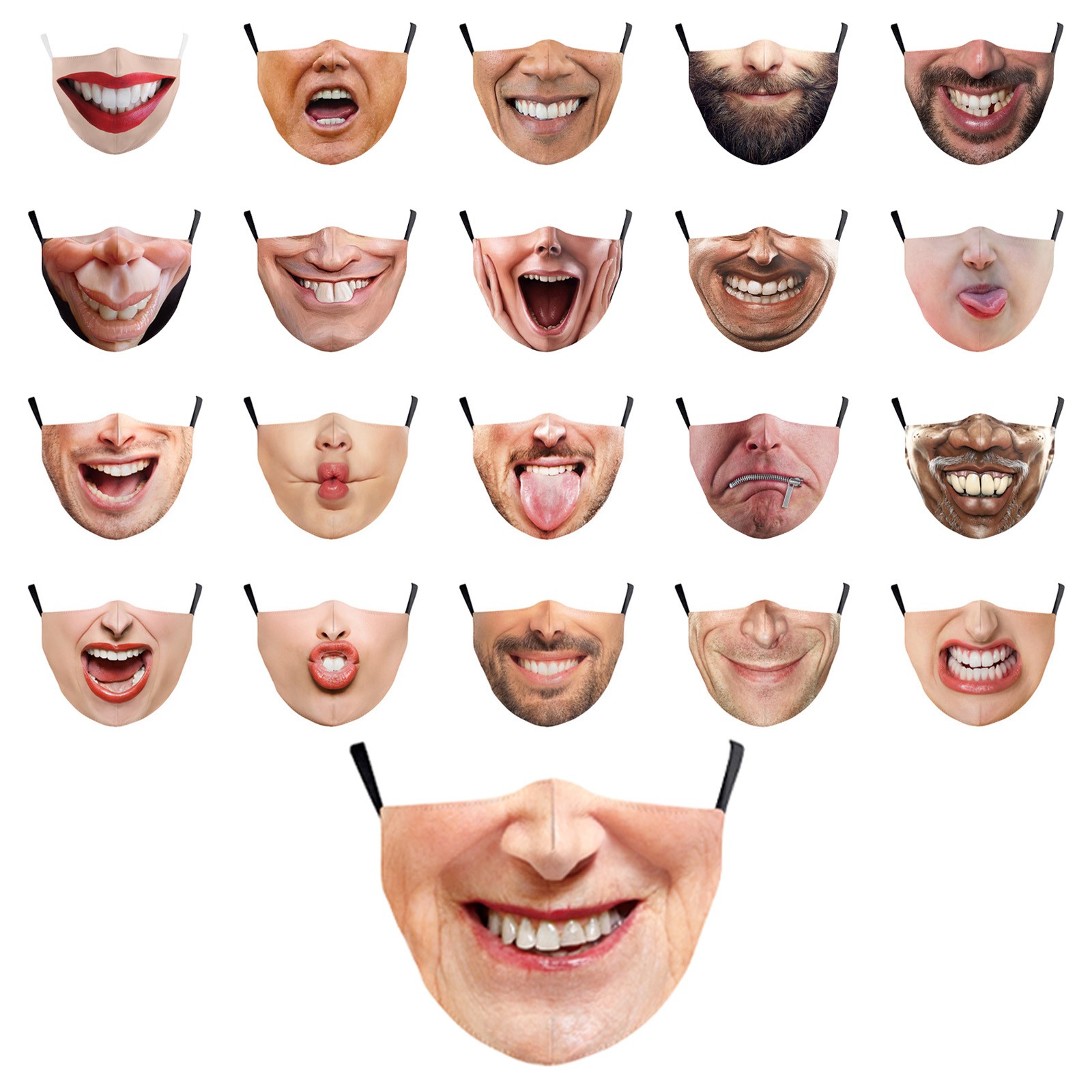 1Pcs Full Face Cover Festival Big Mouth Expression Masks Funny Smile Print Masks