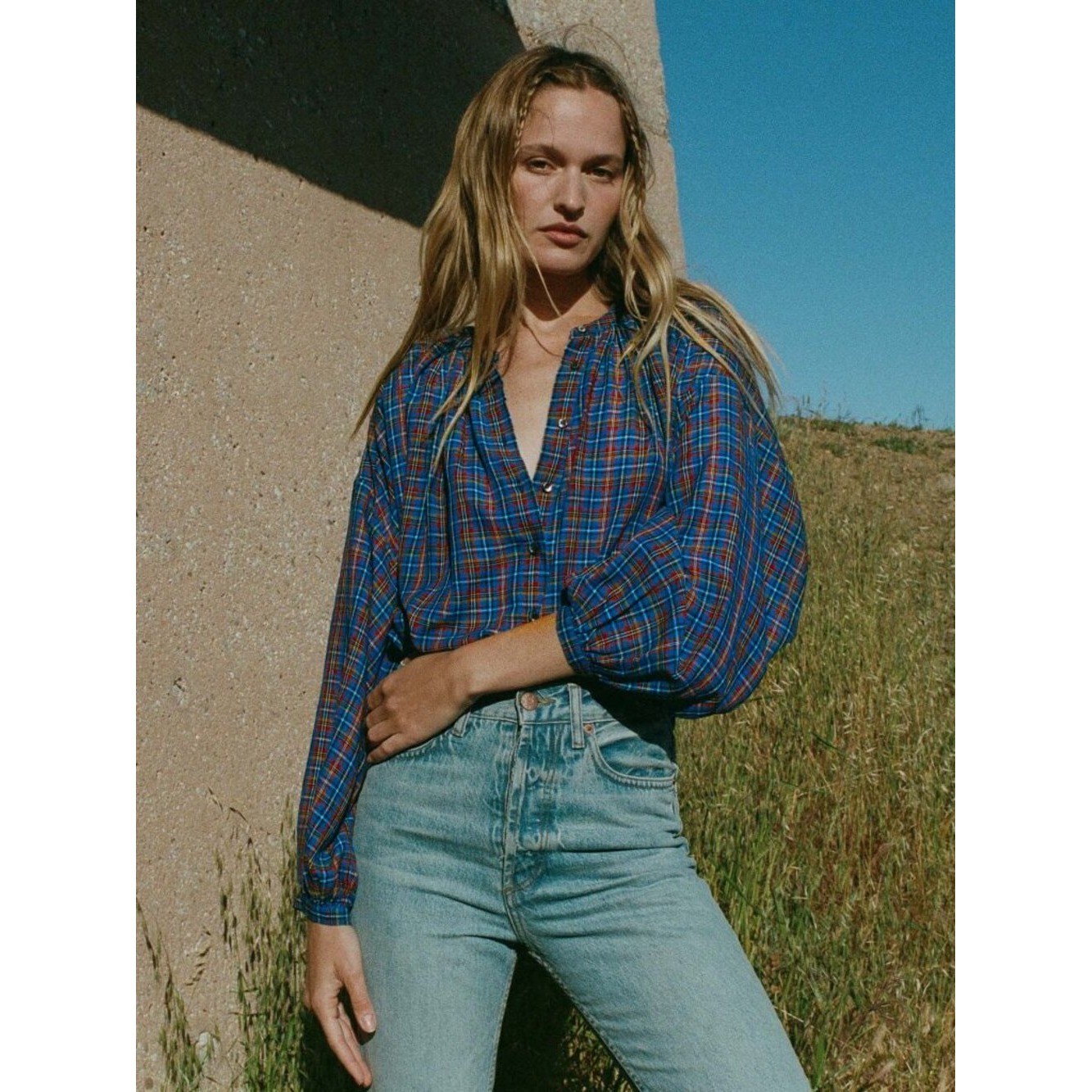 Doen The Jane Blouse – Azure French Plaid NWT please see description