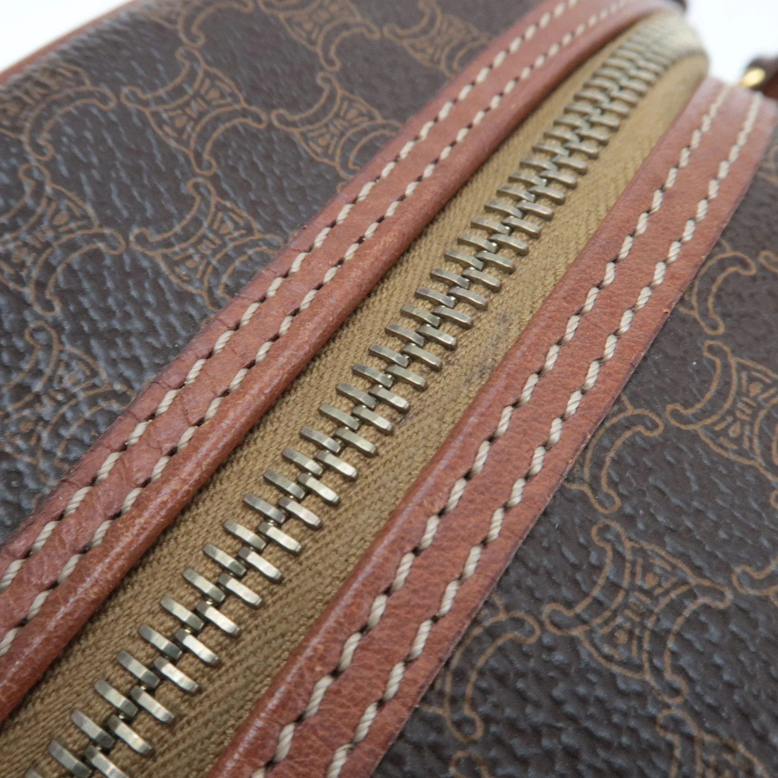 CELINE Macadam PVC Leather Handbag Brown Authentic