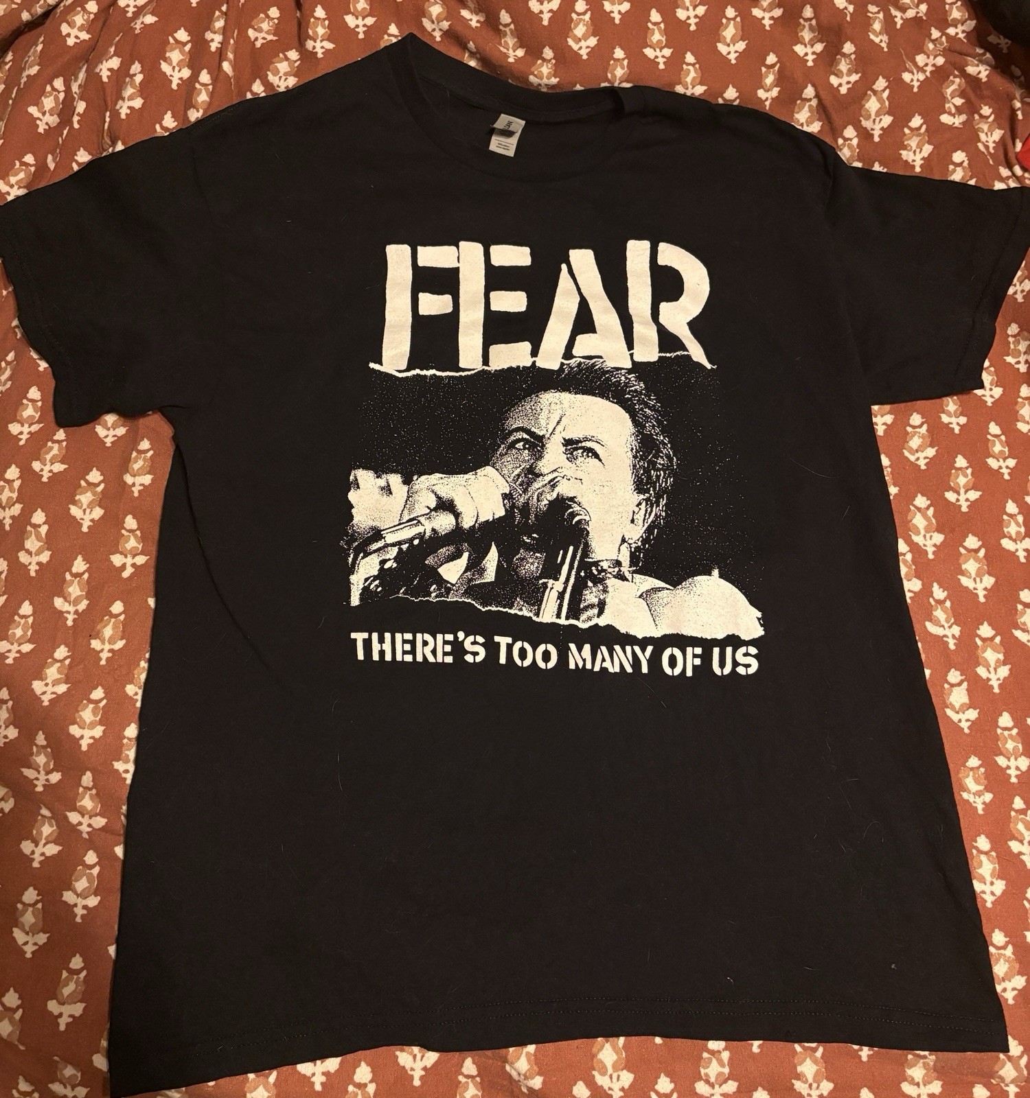 FEAR ‘There’s Too Many Of Us’ Size L Large Black Tee Shirt Los Angeles Punk Rock