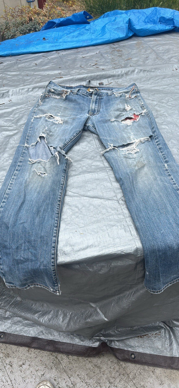 Polo Ralph Lauren Mens Distressed Light Wash Straight Leg Denim Jeans Blue