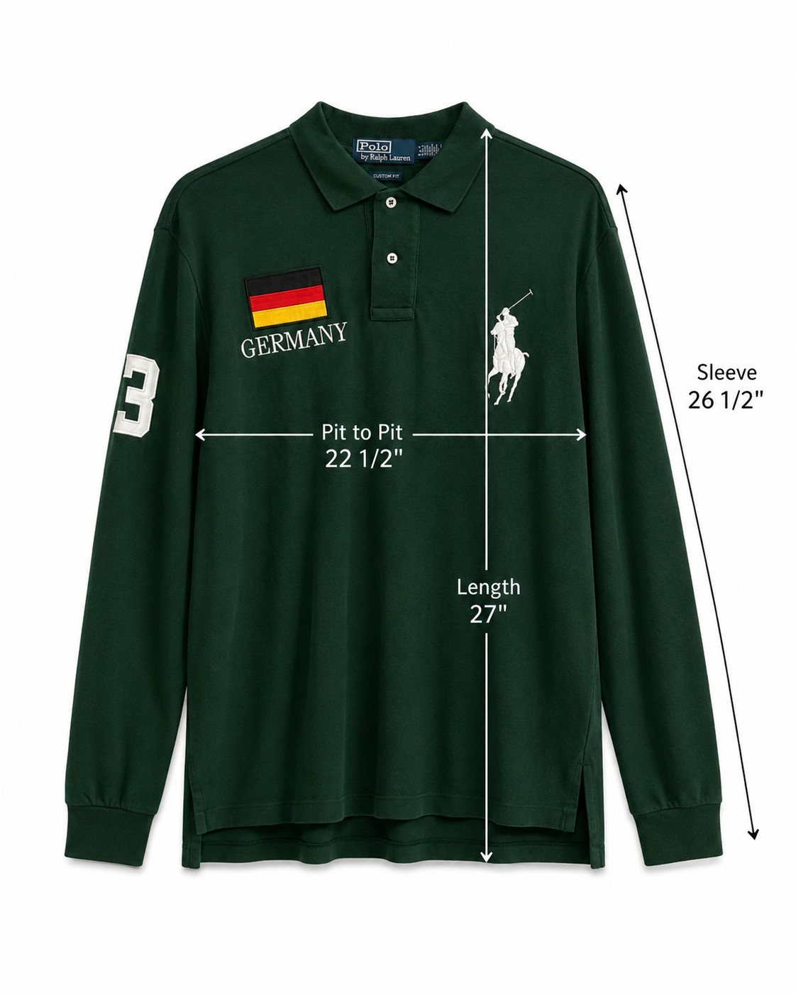 Polo Ralph Lauren Germany Big Pony #3 Long Sleeve Polo Shirt Green Large
