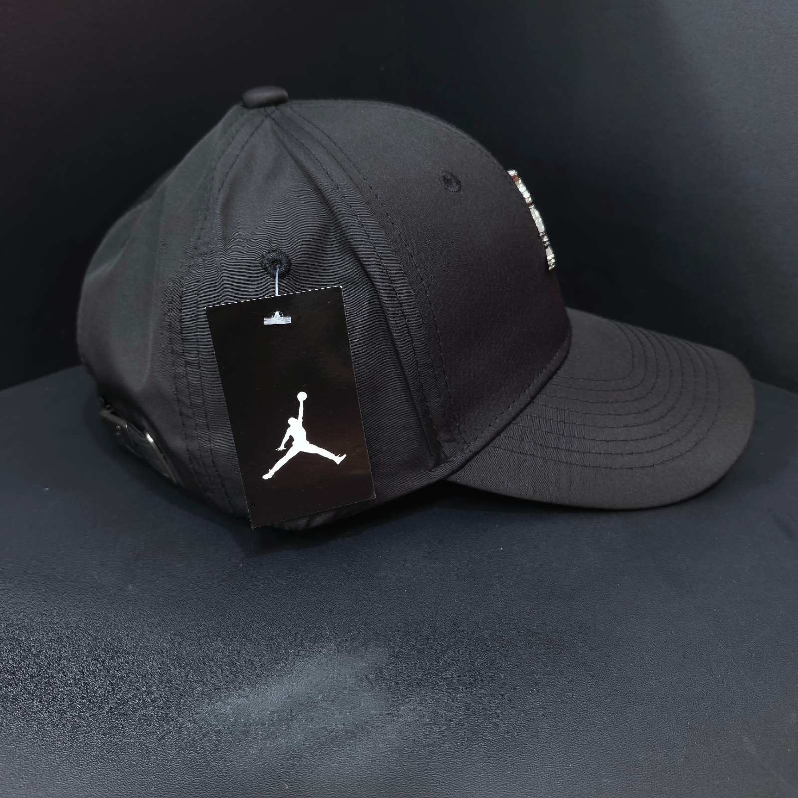 Jordan Black Adjustable Baseball Cap Metallic Black Logo