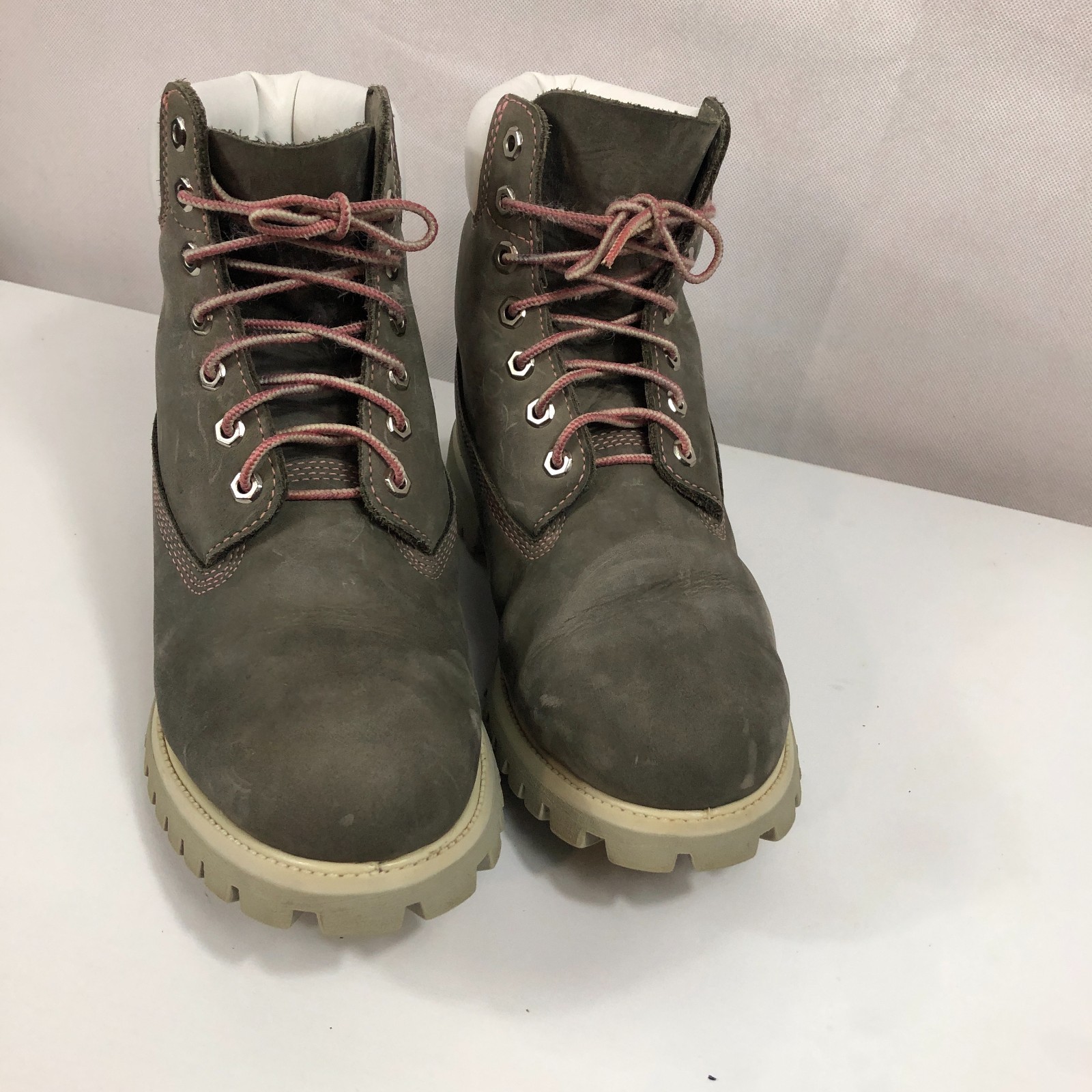Timberland Boots Gray Pink Shoe String Womens Size 10 Mens Size 8