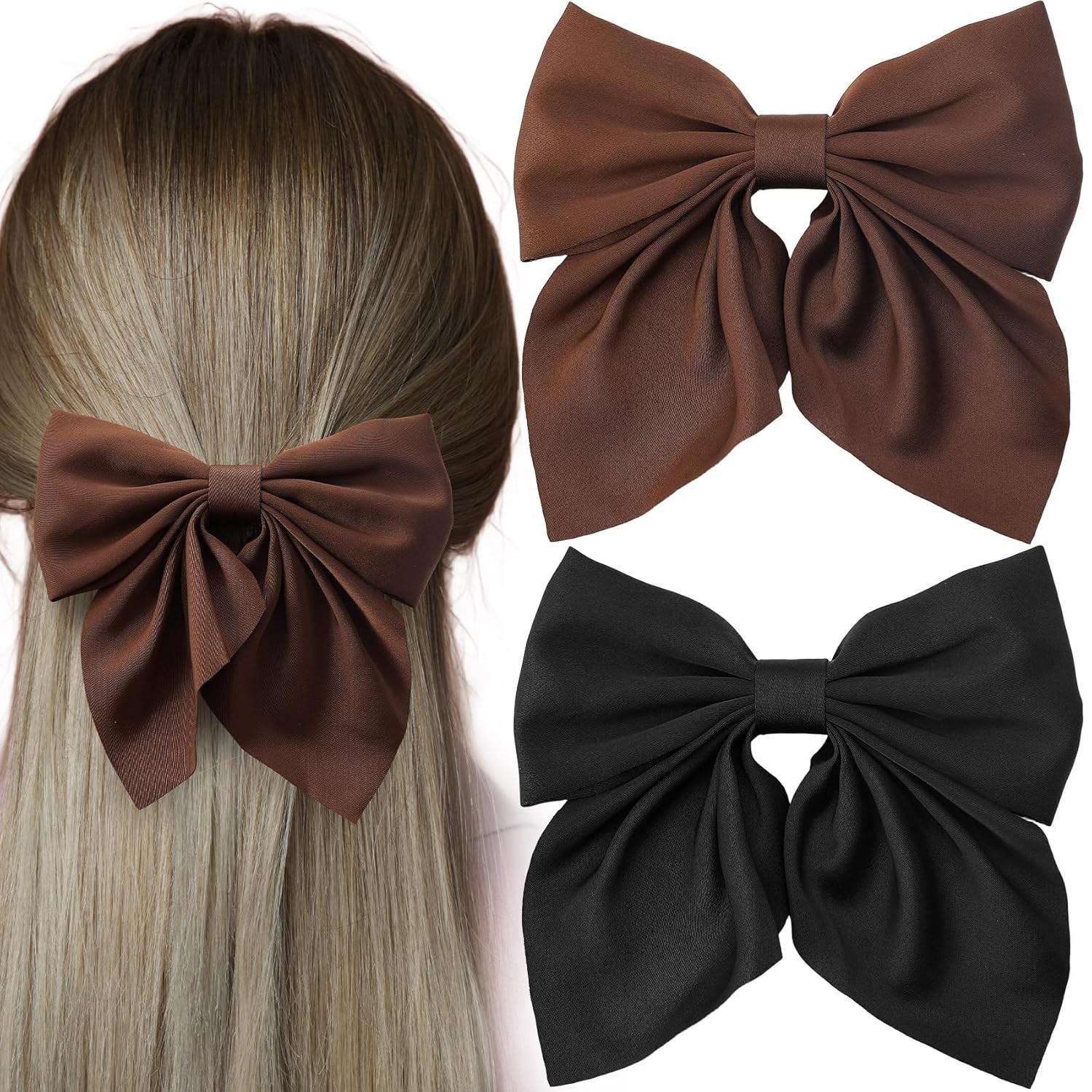 1 Pcs Khaki Color Hair Bows , Cute Silky Satin Womens Hair Bows