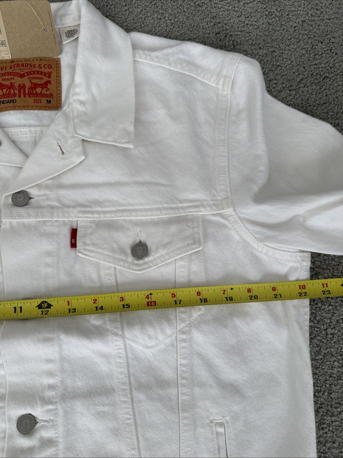 LEVI’S Men’s Medium Ivory White Denim Trucker Jacket Inner Pockets