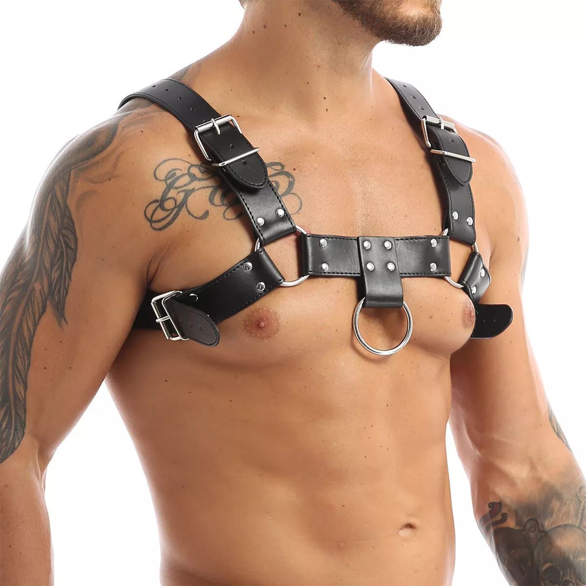 Adjustable PU Leather Body Chest Harness Belt Shoulder Elastic Buckle Strap Men