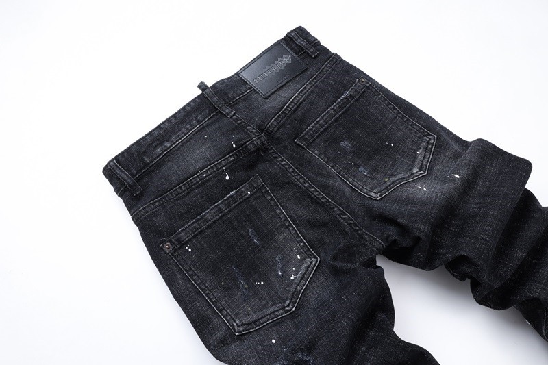 Men’s Punk Ripped PU Patch Slim fit Jeans Retro Classic High Quality Black Pants