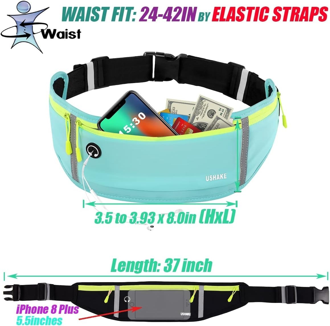 Sports Ultra Slim Fanny Pack Waist Bum Bag Belt Pouch Zip Bag Waterproof Running