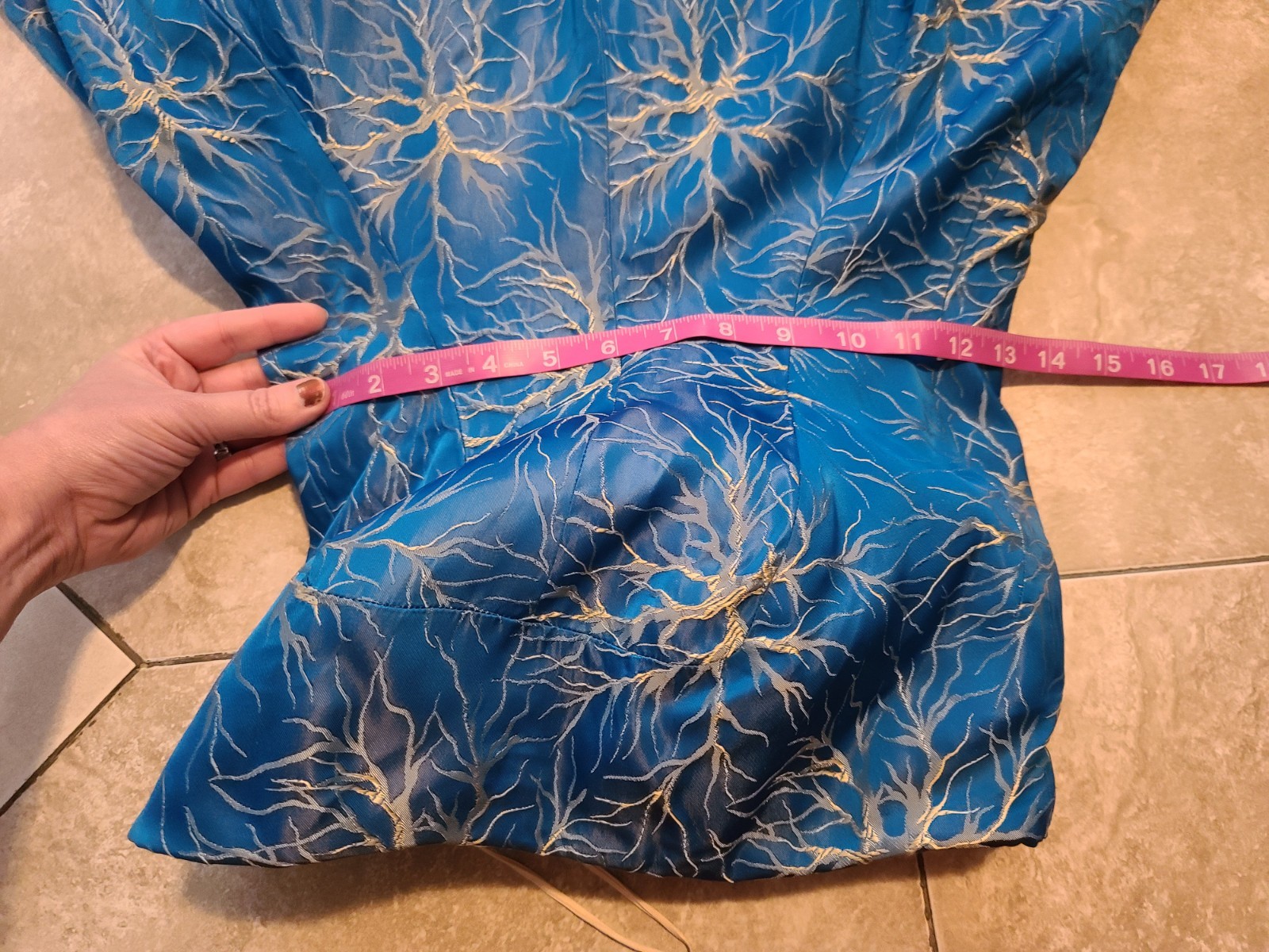 Rare VTG 50s FRANK USHER Blue Metallic Lightning/Branch/Neuron Jacquard Dress